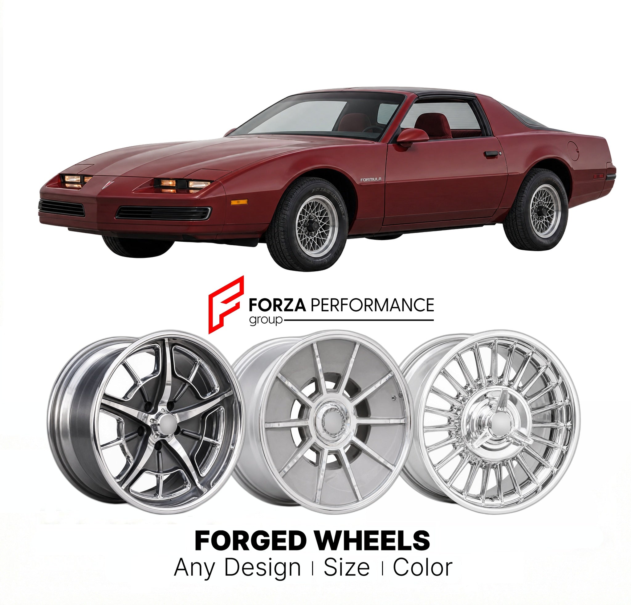 CUSTOM CLASSIC VINTAGE RESTOMOD RETRO OLD SCHOOL FORGED WHEELS RIMS for PONTIAC FIREBIRD FORMULA 1982 - 1990