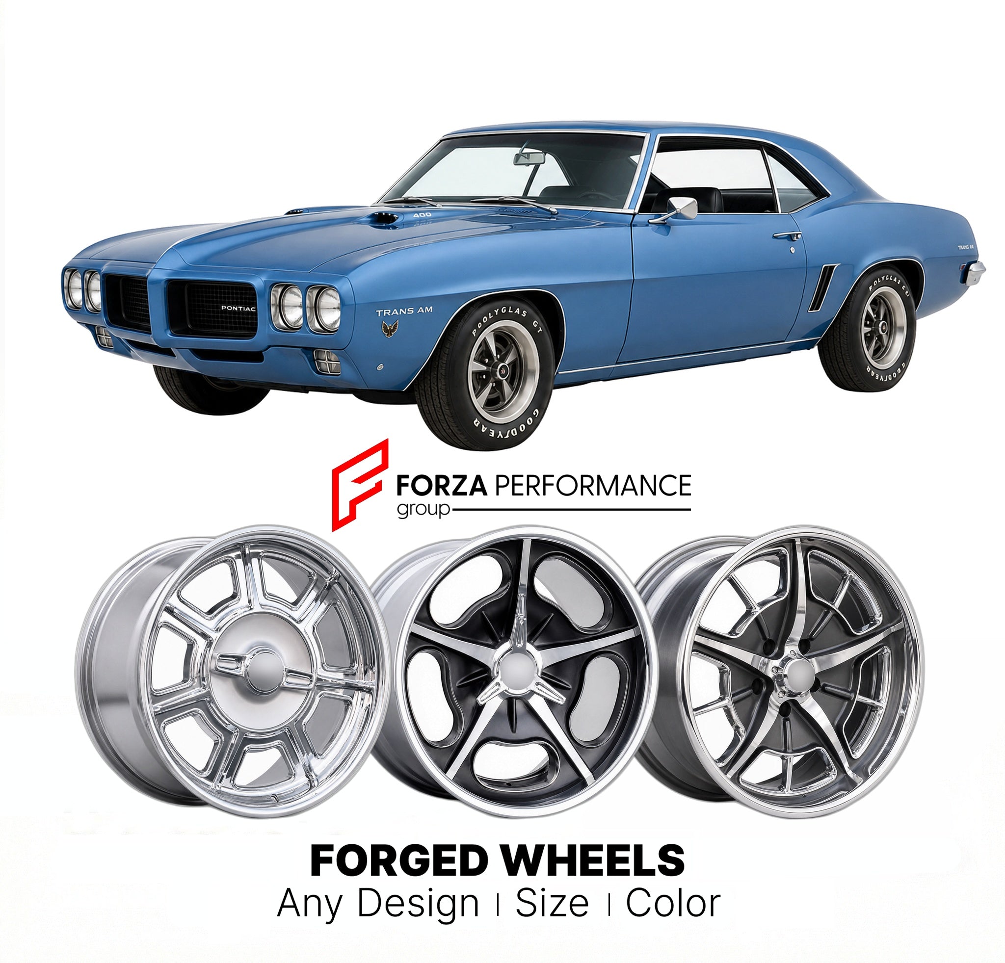 CUSTOM CLASSIC VINTAGE RESTOMOD RETRO OLD SCHOOL FORGED WHEELS RIMS for PONTIAC FIREBIRD TRANS AM 1969 - 1969