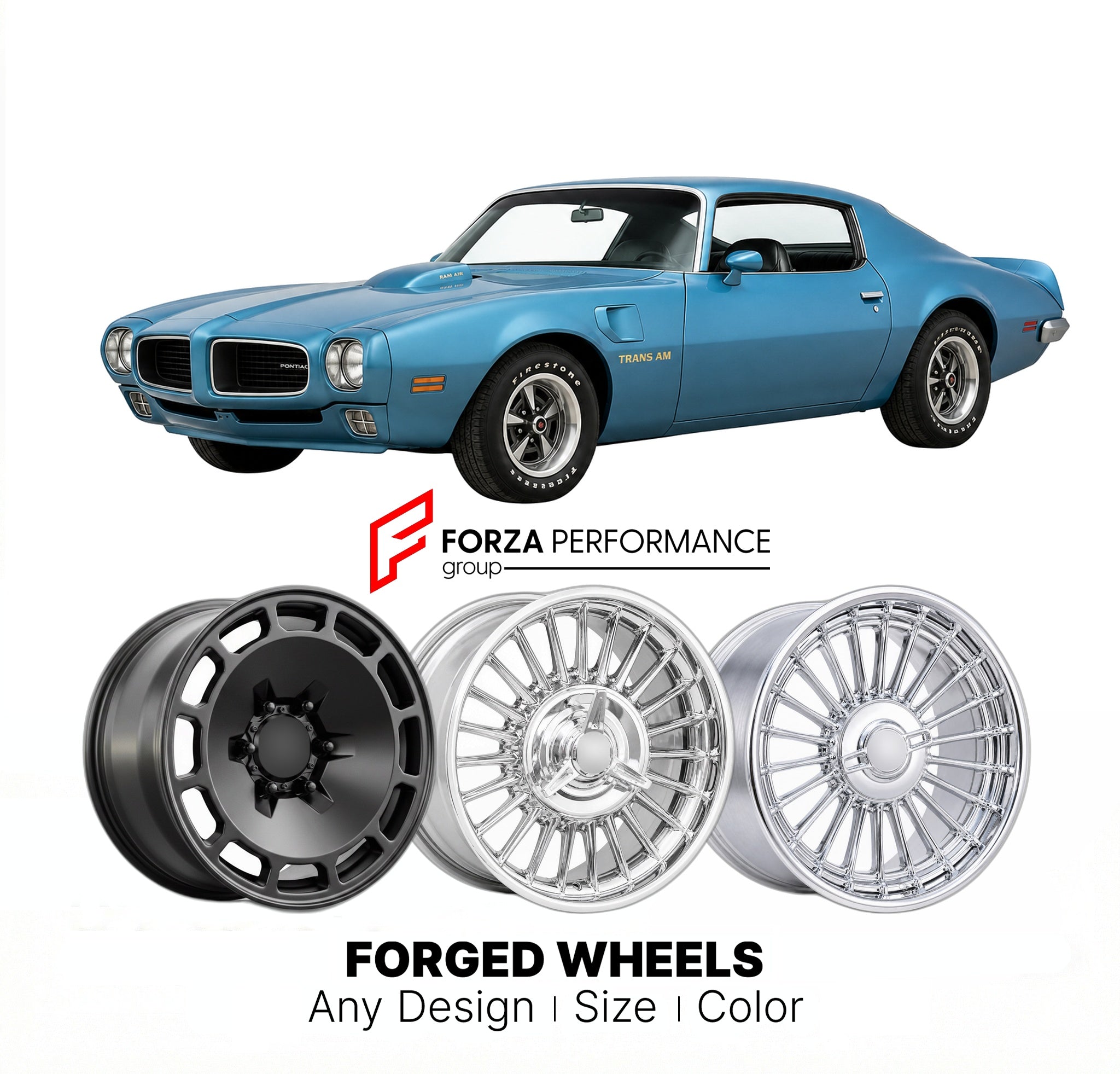 CUSTOM CLASSIC VINTAGE RESTOMOD RETRO OLD SCHOOL FORGED WHEELS RIMS for PONTIAC FIREBIRD TRANS AM 1970 - 1981