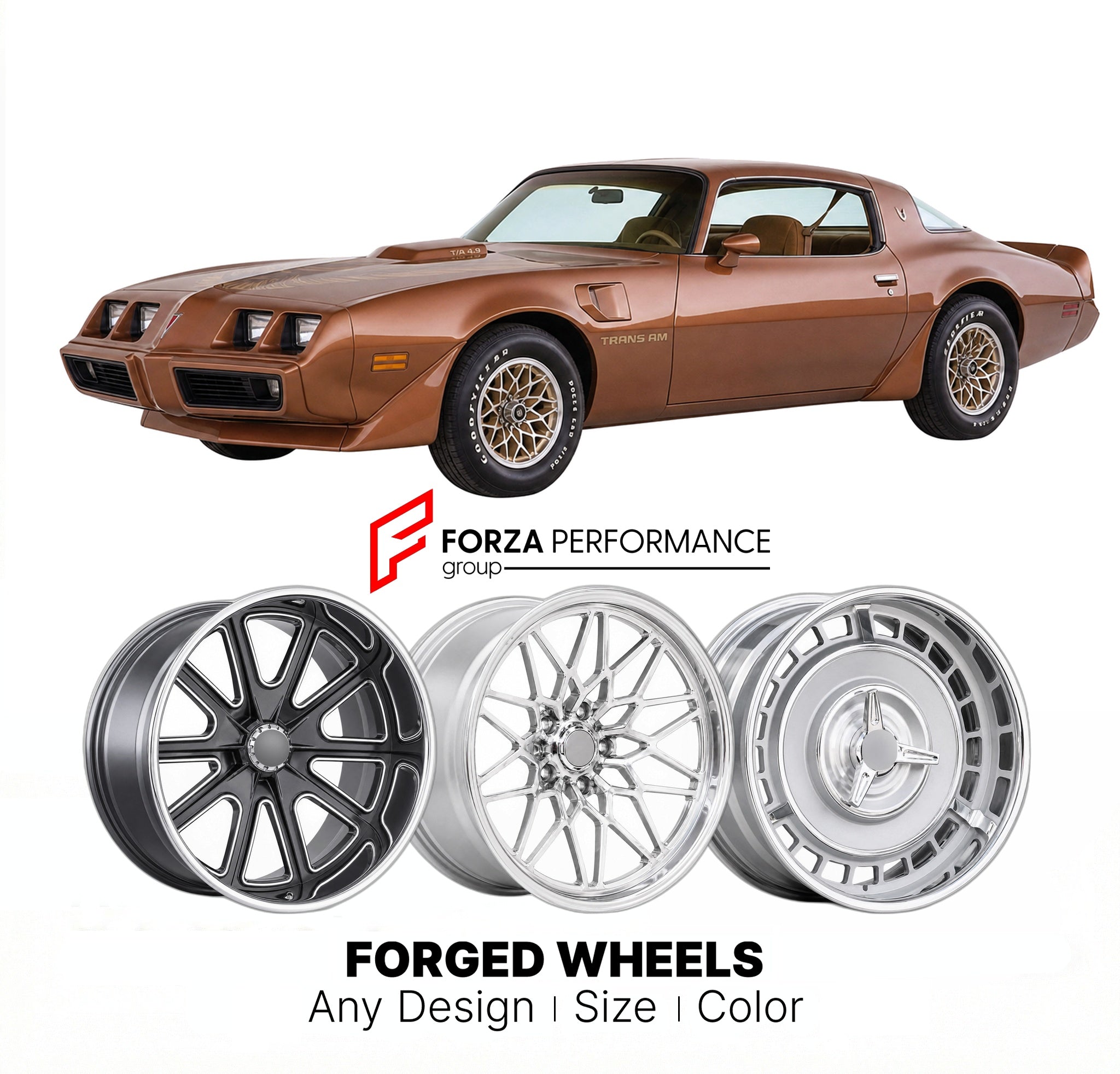 CUSTOM CLASSIC VINTAGE RESTOMOD RETRO OLD SCHOOL FORGED WHEELS RIMS for PONTIAC FIREBIRD TRANS AM 1982 - 1990