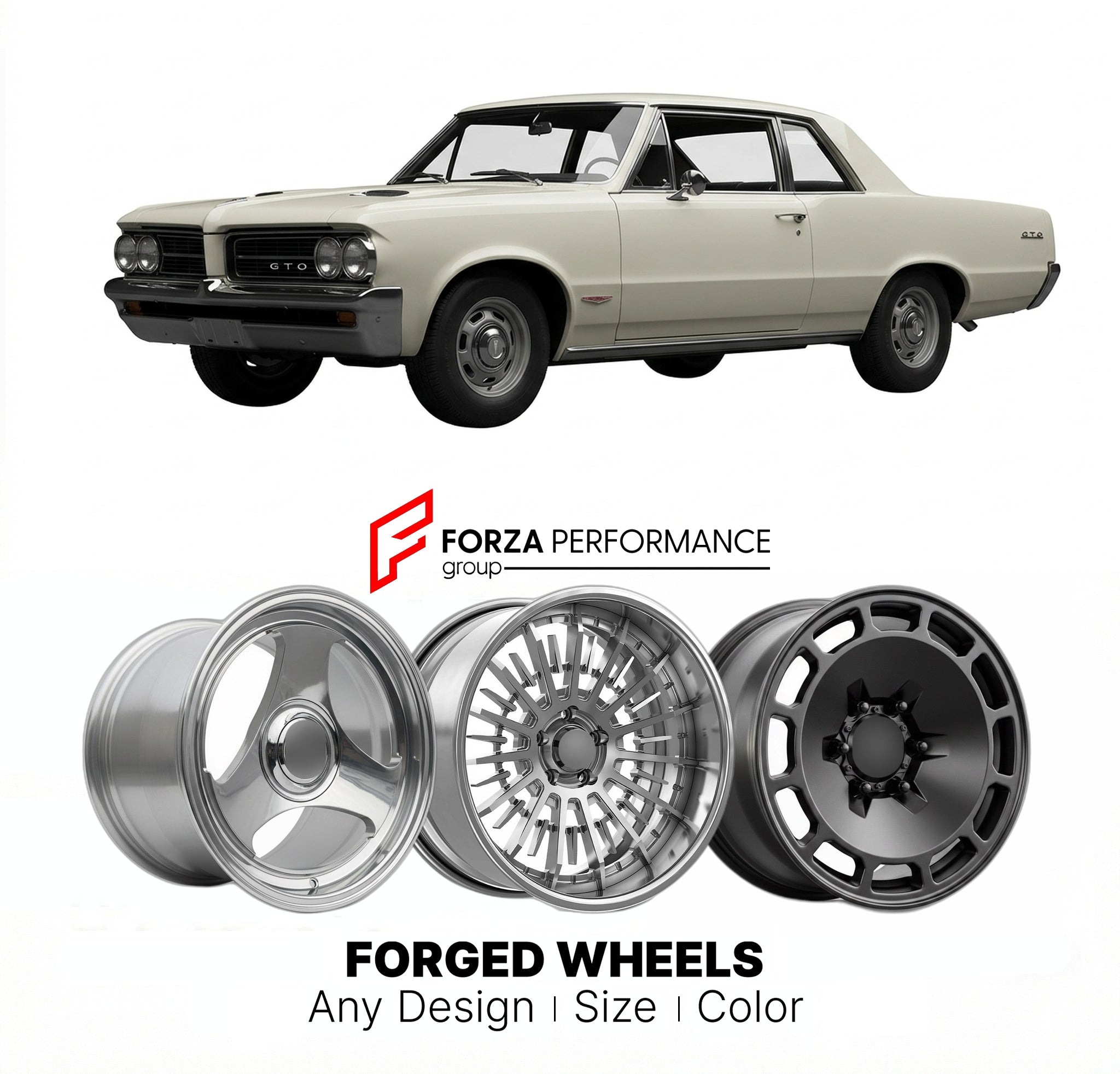 CUSTOM CLASSIC VINTAGE RESTOMOD RETRO OLD SCHOOL FORGED WHEELS RIMS for PONTIAC GTO 1964 - 1967