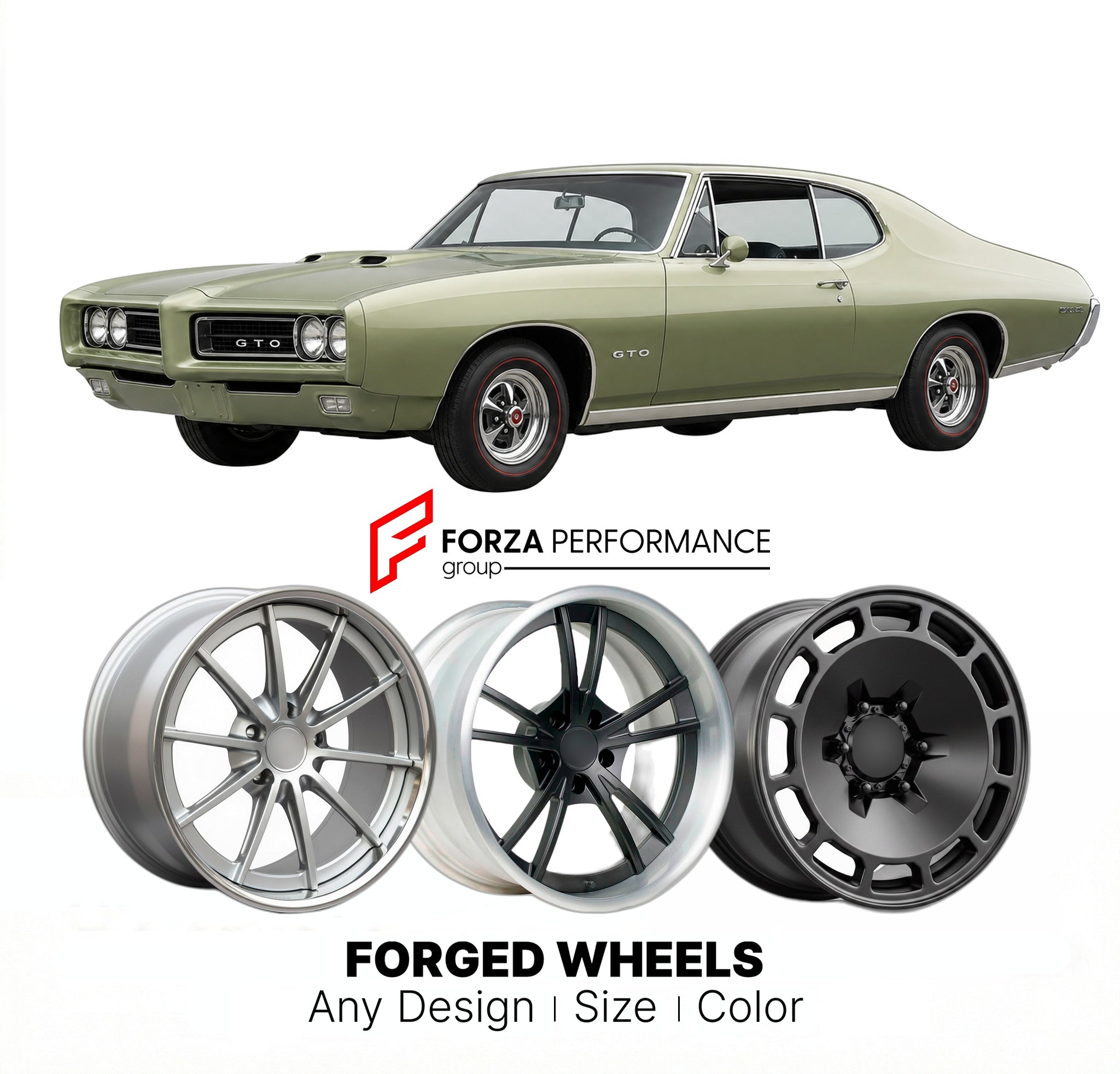 CUSTOM CLASSIC VINTAGE RESTOMOD RETRO OLD SCHOOL FORGED WHEELS RIMS for PONTIAC GTO 1968 - 1972