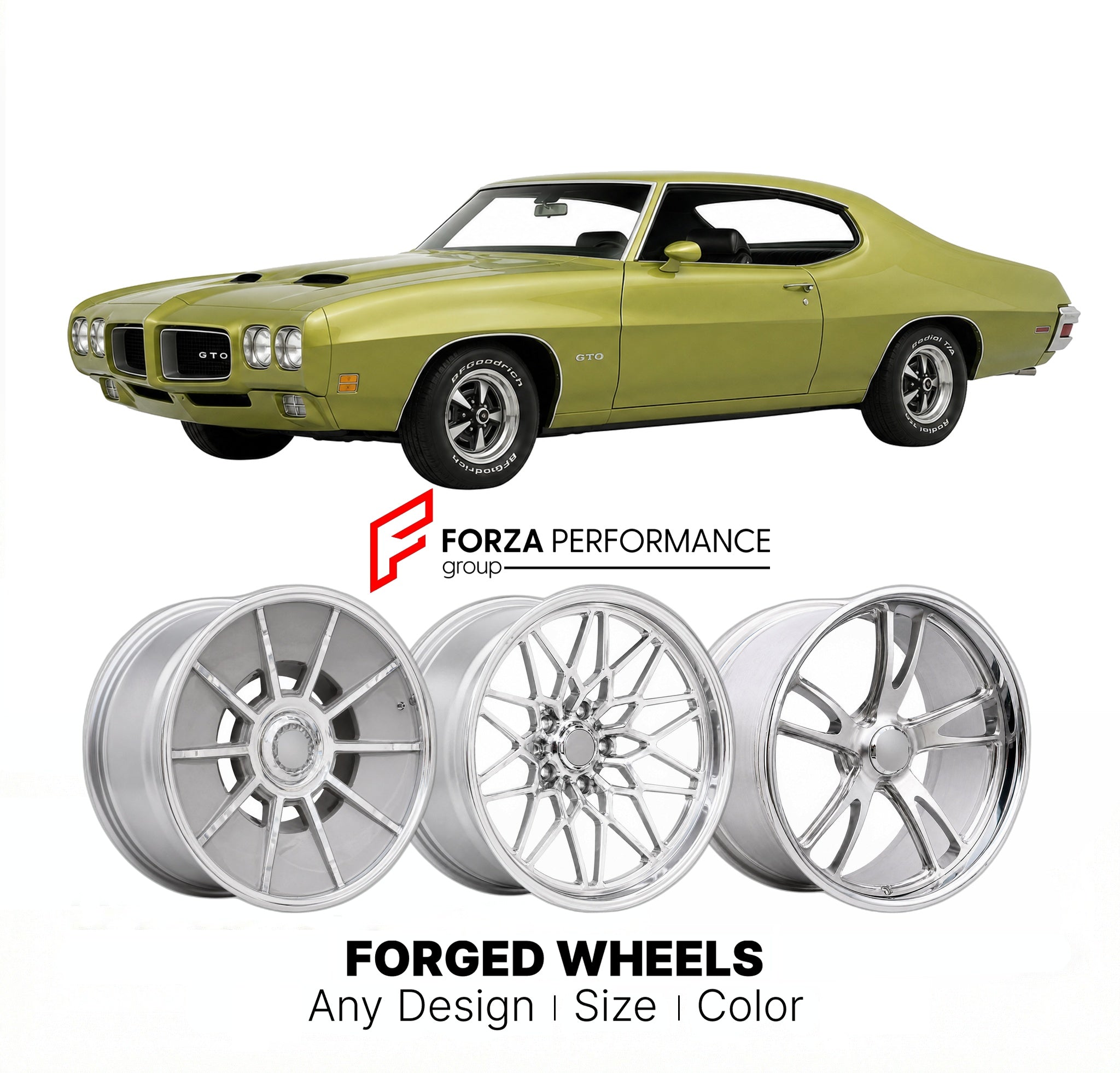 CUSTOM CLASSIC VINTAGE RESTOMOD RETRO OLD SCHOOL FORGED WHEELS RIMS for PONTIAC GTO 1973 - 1974