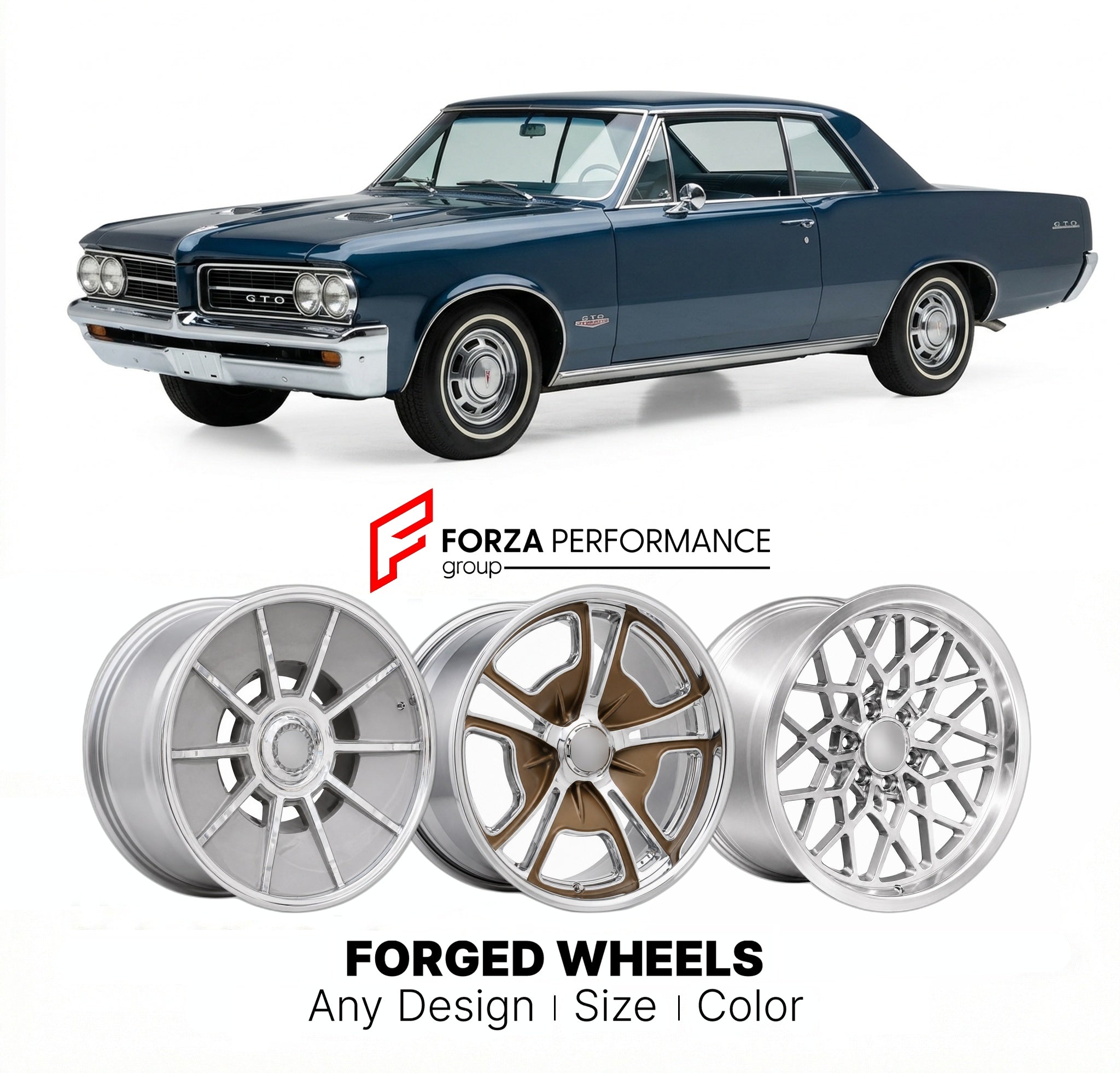 CUSTOM CLASSIC VINTAGE RESTOMOD RETRO OLD SCHOOL FORGED WHEELS RIMS for PONTIAC GTO 400 1964 - 1967