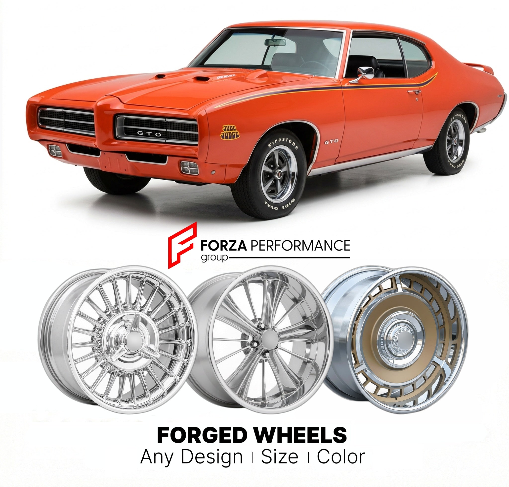 CUSTOM CLASSIC VINTAGE RESTOMOD RETRO OLD SCHOOL FORGED WHEELS RIMS for PONTIAC GTO JUDGE 1969 - 1971