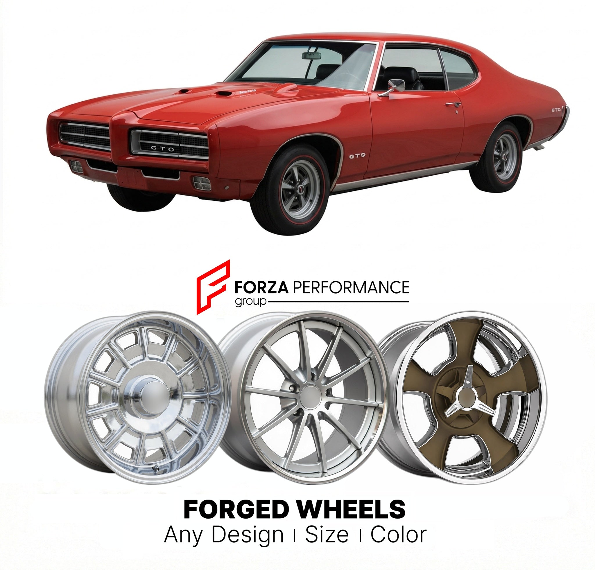 CUSTOM CLASSIC VINTAGE RESTOMOD RETRO OLD SCHOOL FORGED WHEELS RIMS for PONTIAC GTO RAM AIR IV 1969 - 1970