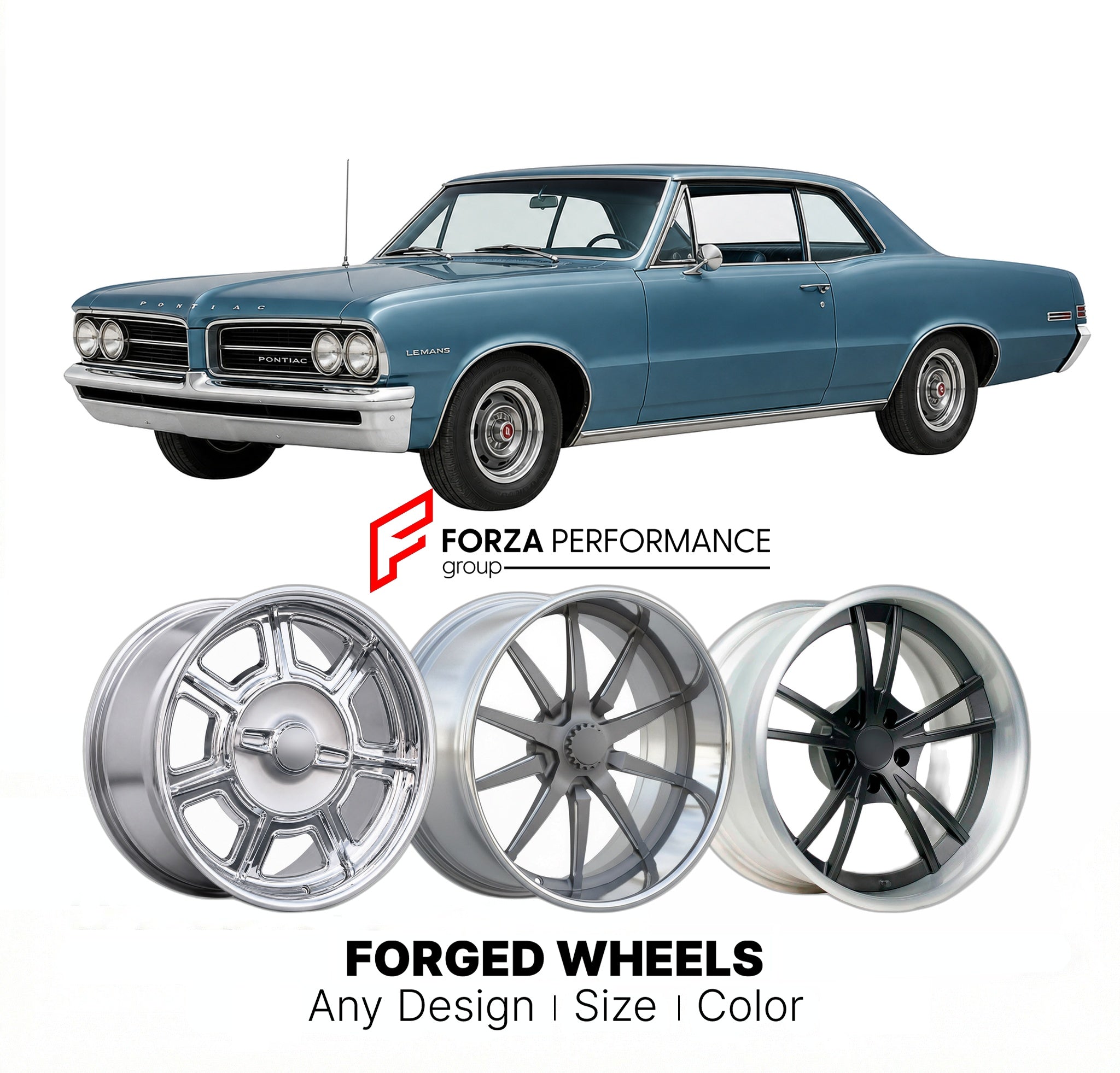 CUSTOM CLASSIC VINTAGE RESTOMOD RETRO OLD SCHOOL FORGED WHEELS RIMS for PONTIAC LEMANS 1964 - 1967
