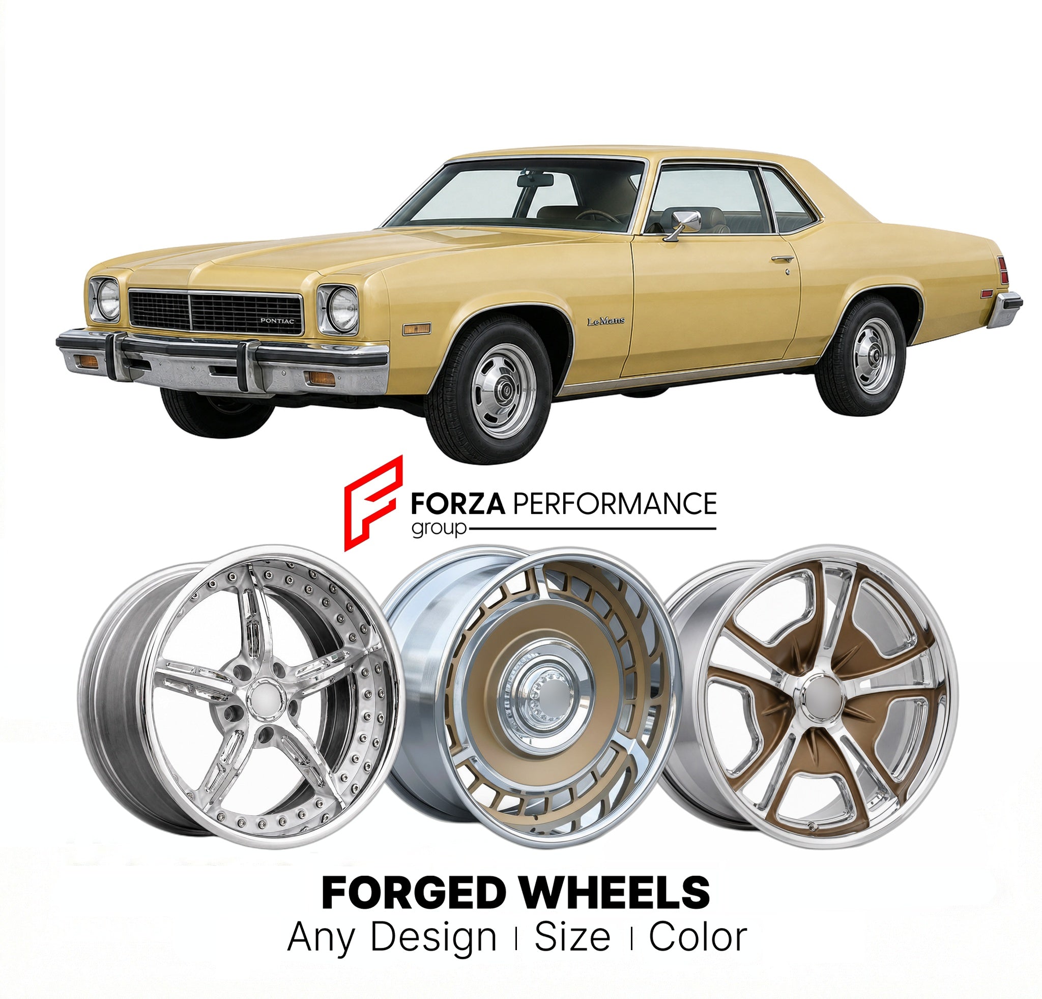 CUSTOM CLASSIC VINTAGE RESTOMOD RETRO OLD SCHOOL FORGED WHEELS RIMS for PONTIAC LEMANS 1973 - 1977