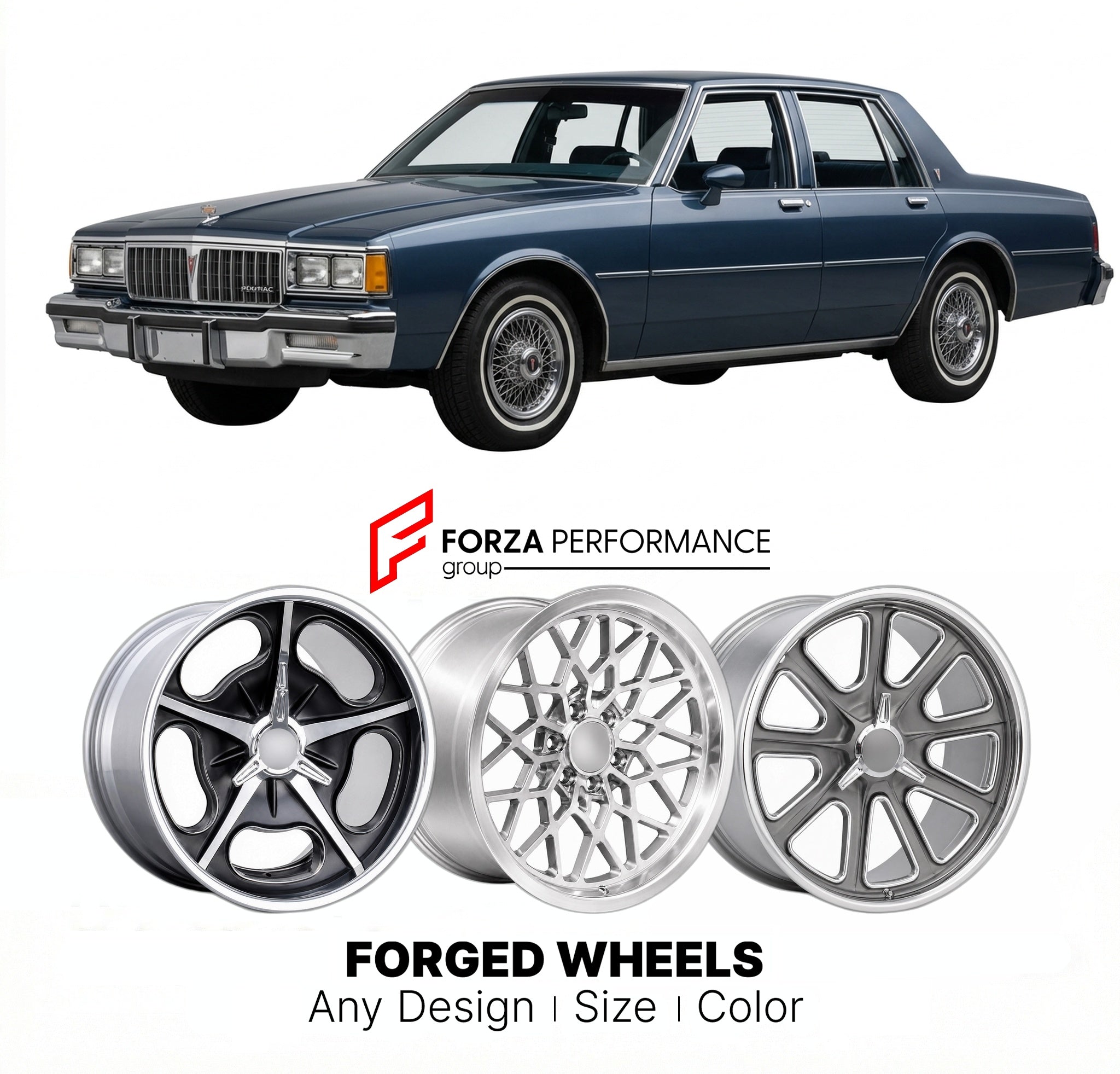 CUSTOM CLASSIC VINTAGE RESTOMOD RETRO OLD SCHOOL FORGED WHEELS RIMS for PONTIAC PARISIENNE 1983 - 1986