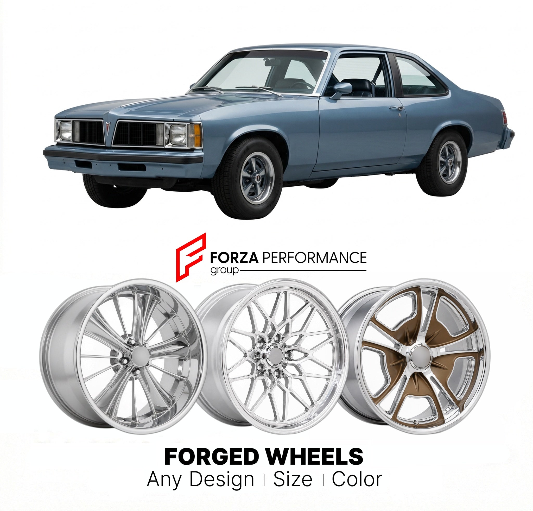 CUSTOM CLASSIC VINTAGE RESTOMOD RETRO OLD SCHOOL FORGED WHEELS RIMS for PONTIAC PHOENIX 1977 - 1984