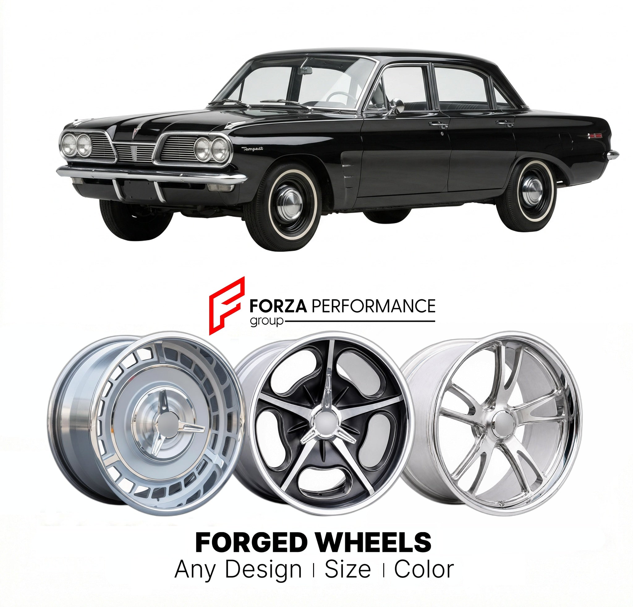 CUSTOM CLASSIC VINTAGE RESTOMOD RETRO OLD SCHOOL FORGED WHEELS RIMS for PONTIAC TEMPEST 1961 - 1963