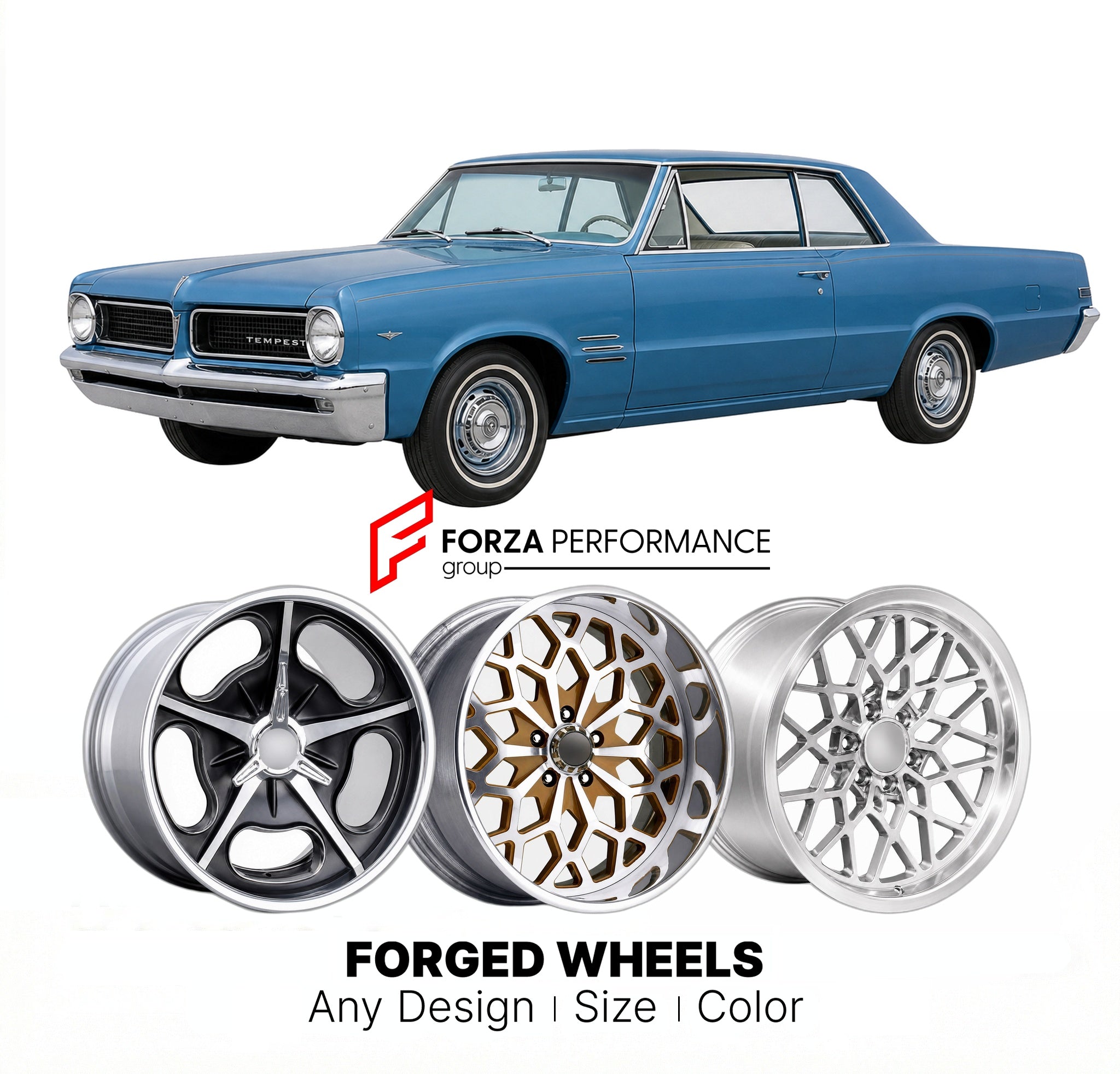 CUSTOM CLASSIC VINTAGE RESTOMOD RETRO OLD SCHOOL FORGED WHEELS RIMS for PONTIAC TEMPEST 1964 - 1967