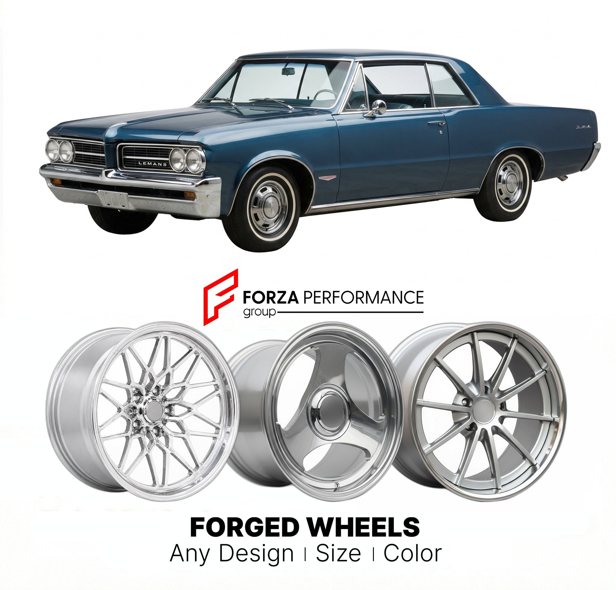 CUSTOM CLASSIC VINTAGE RESTOMOD RETRO OLD SCHOOL FORGED WHEELS RIMS for PONTIAC TEMPEST LE MANS 1964 - 1965