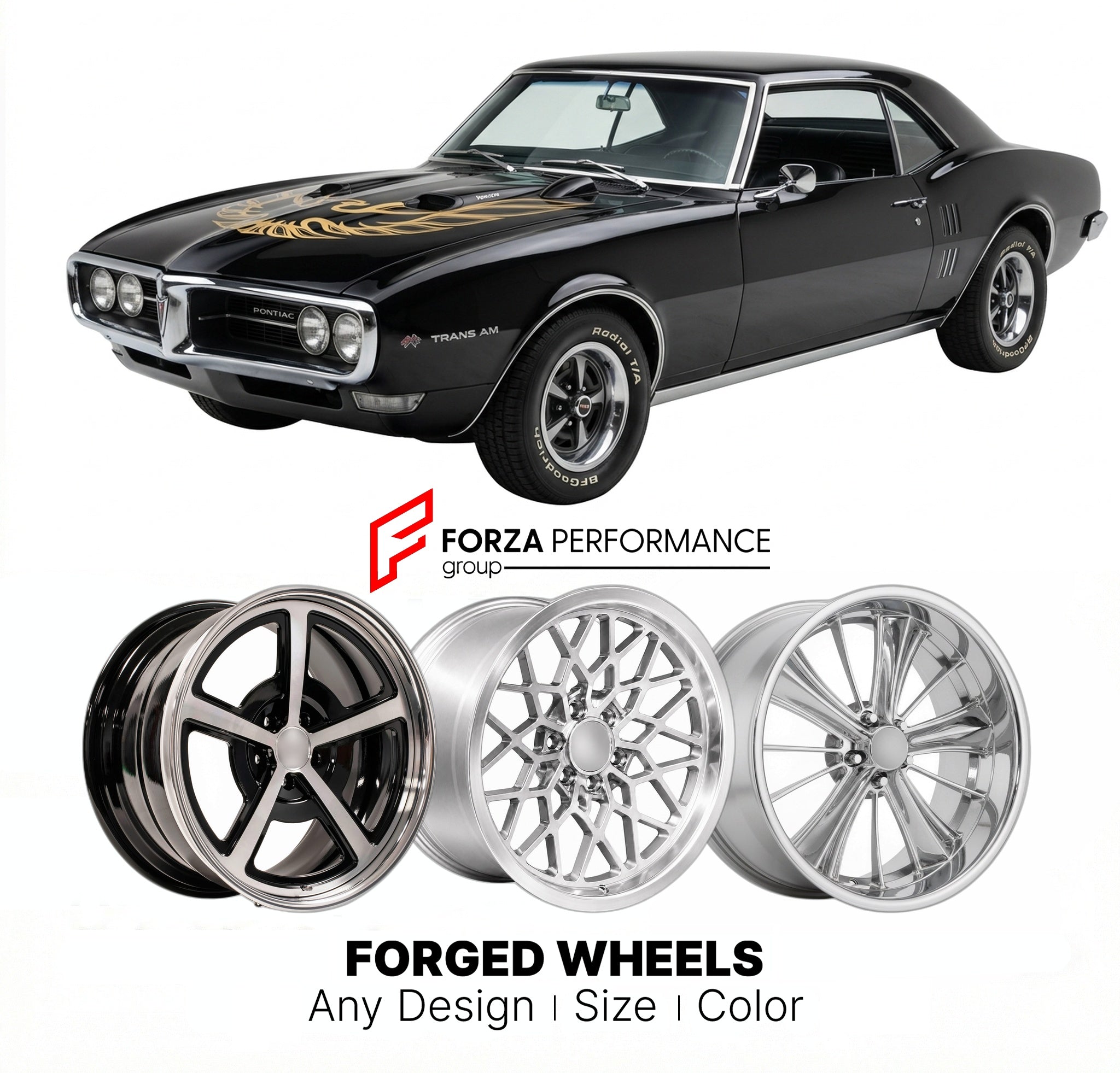CUSTOM CLASSIC VINTAGE RESTOMOD RETRO OLD SCHOOL FORGED WHEELS RIMS for PONTIAC TRANS AM 1967 - 1969