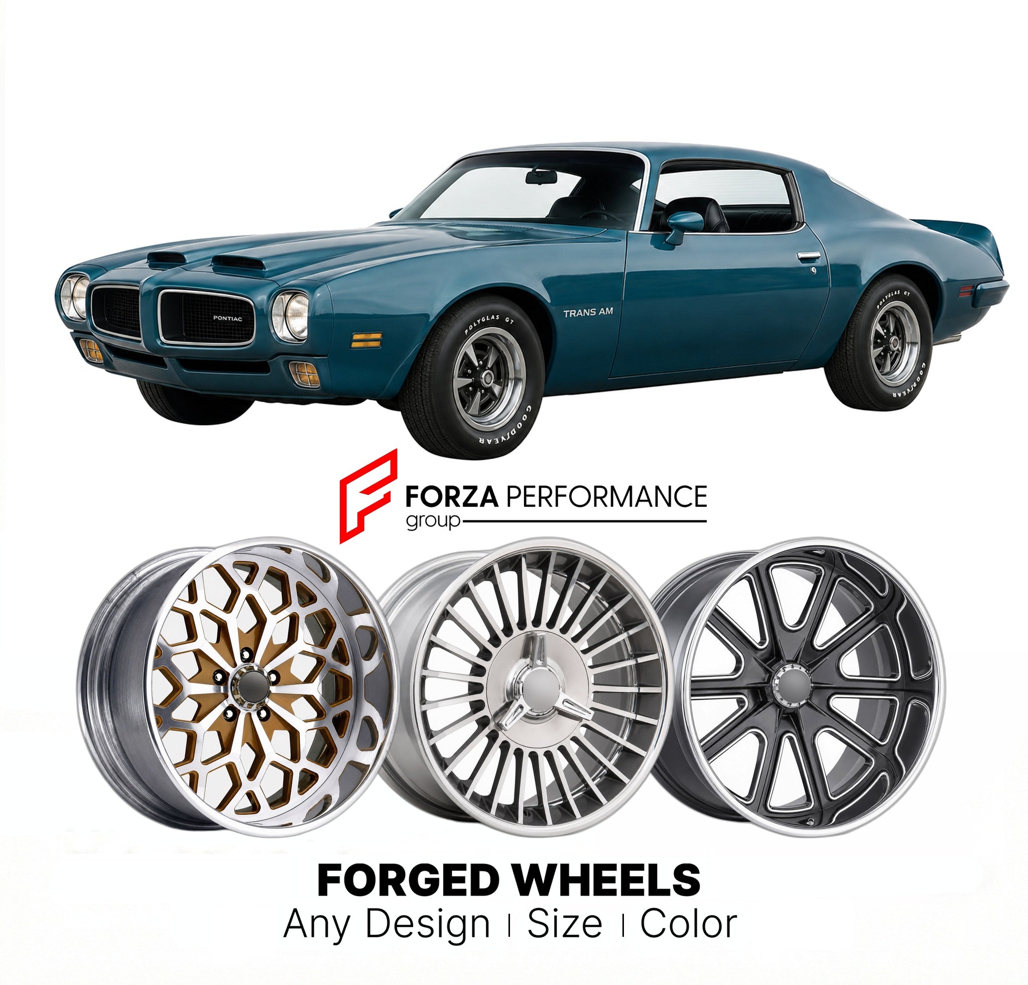 CUSTOM CLASSIC VINTAGE RESTOMOD RETRO OLD SCHOOL FORGED WHEELS RIMS for PONTIAC TRANS AM 1970 - 1979