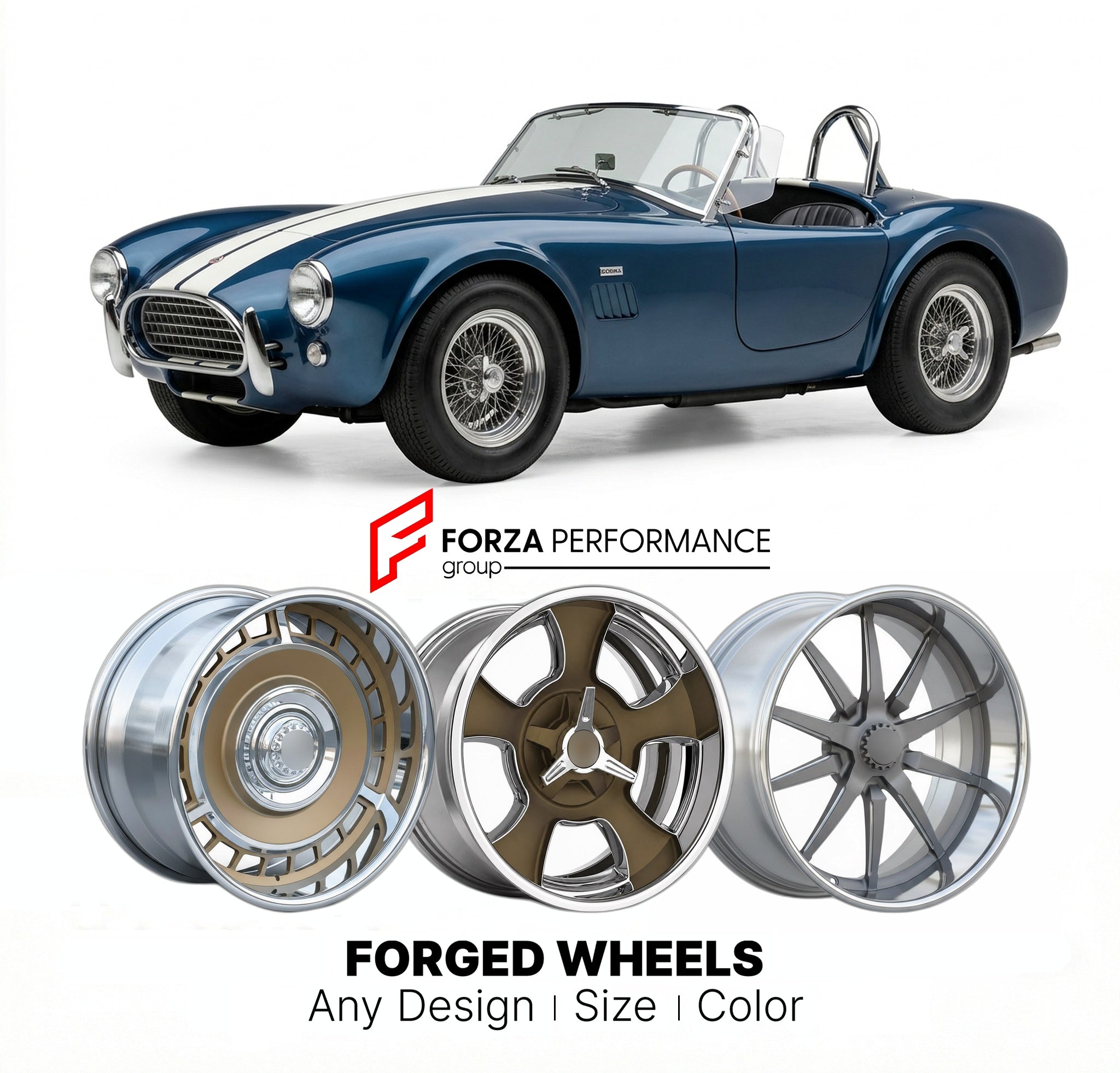 CUSTOM CLASSIC VINTAGE RESTOMOD RETRO OLD SCHOOL FORGED WHEELS RIMS for SHELBY AC COBRA 1962 - 1967