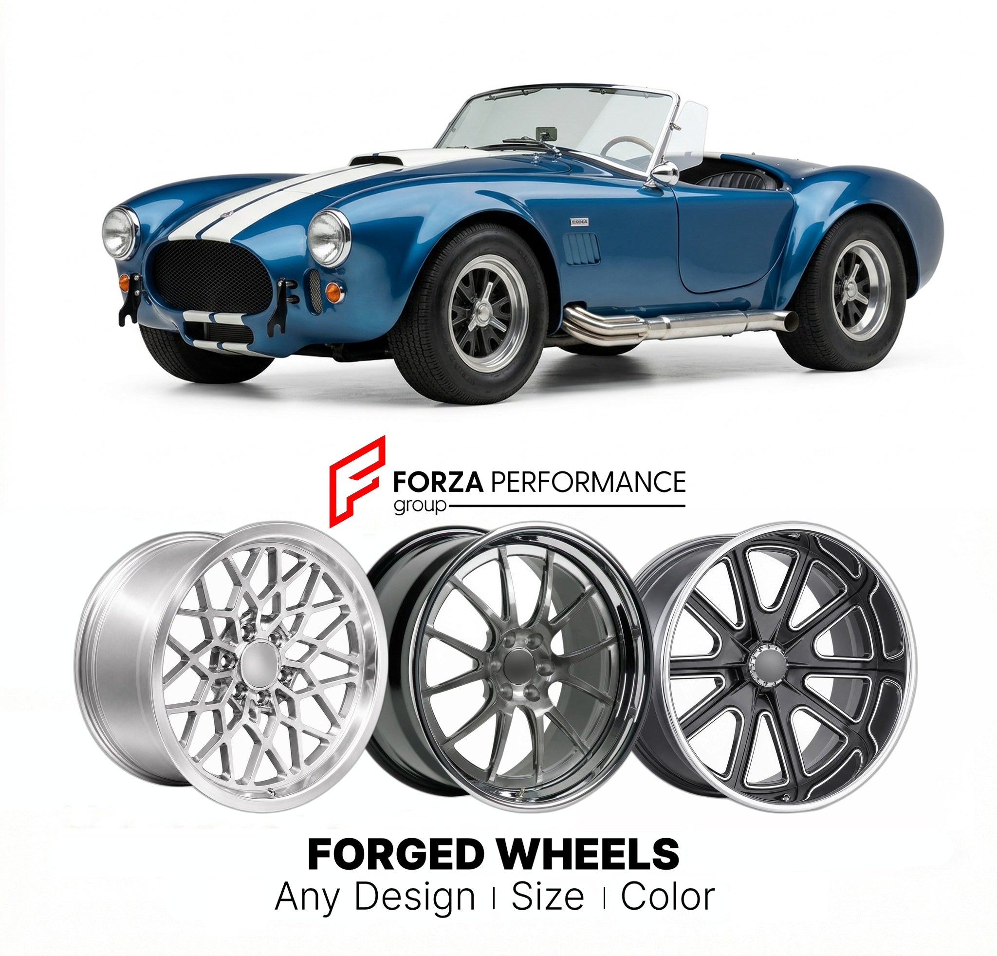 CUSTOM CLASSIC VINTAGE RESTOMOD RETRO OLD SCHOOL FORGED WHEELS RIMS for SHELBY COBRA 427 1965 - 1967
