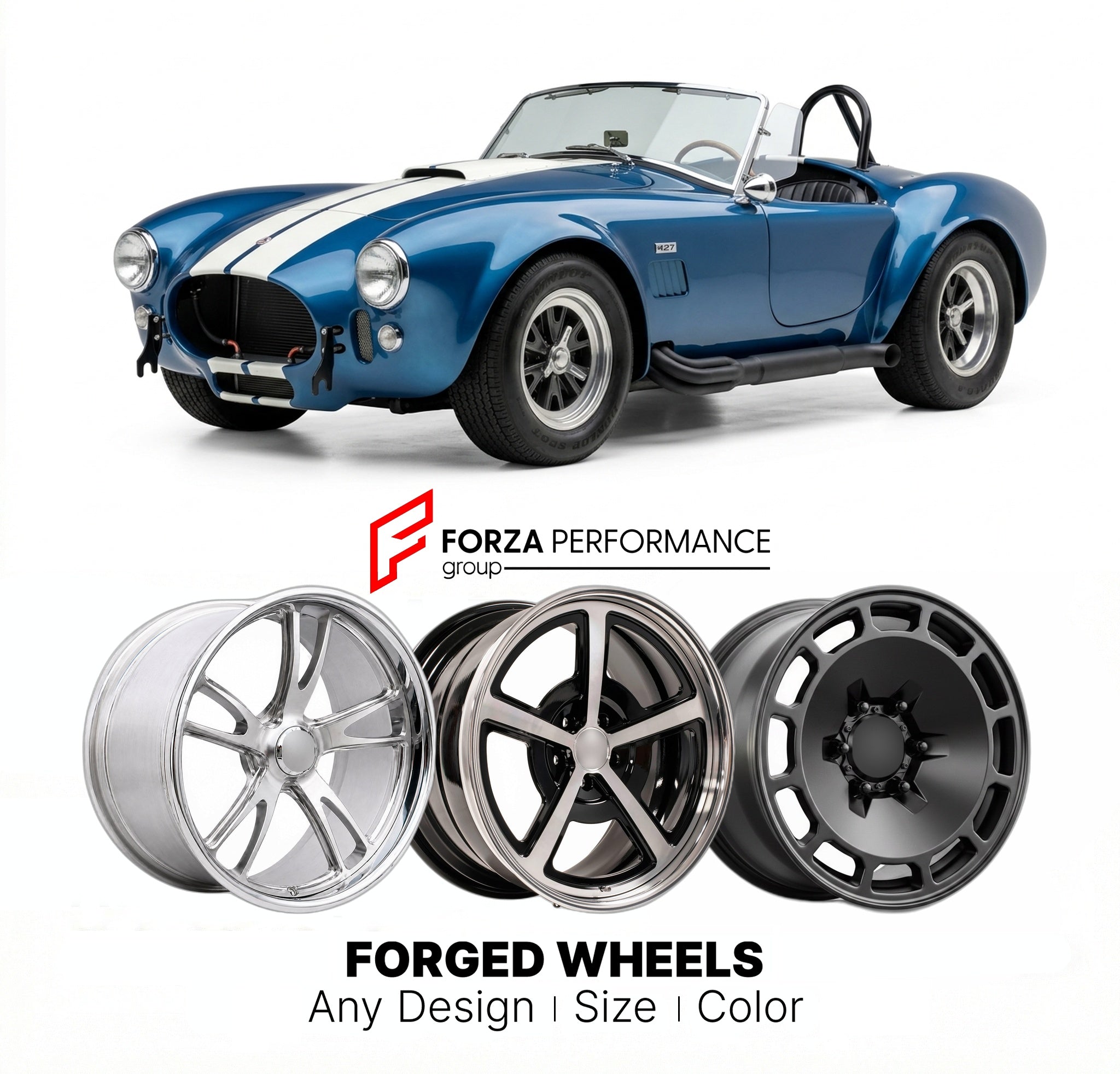 CUSTOM CLASSIC VINTAGE RESTOMOD RETRO OLD SCHOOL FORGED WHEELS RIMS for SHELBY COBRA 427 S/C 1966 - 1967