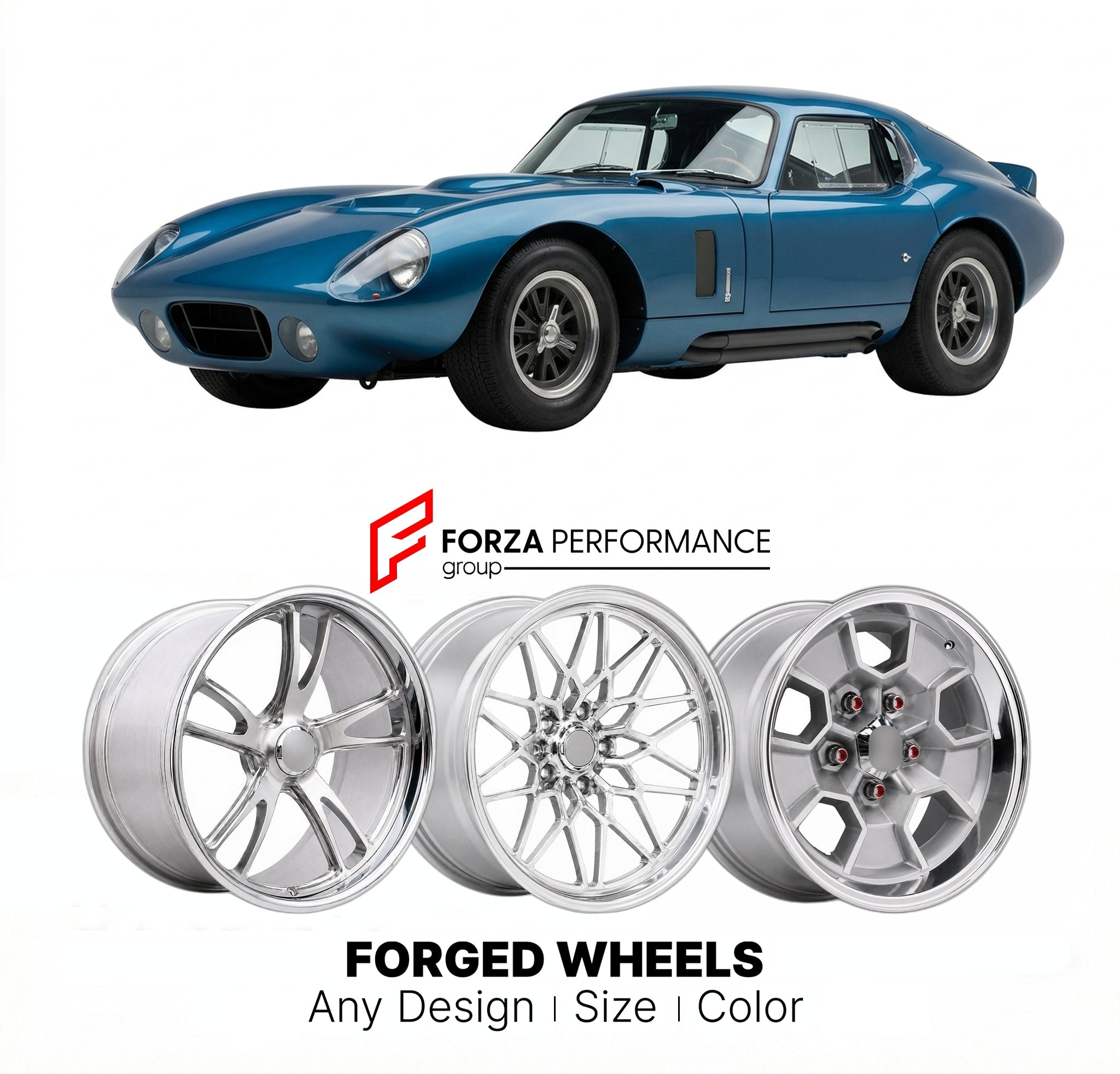 CUSTOM CLASSIC VINTAGE RESTOMOD RETRO OLD SCHOOL FORGED WHEELS RIMS for SHELBY COBRA DAYTONA COUPE 1964 - 1965