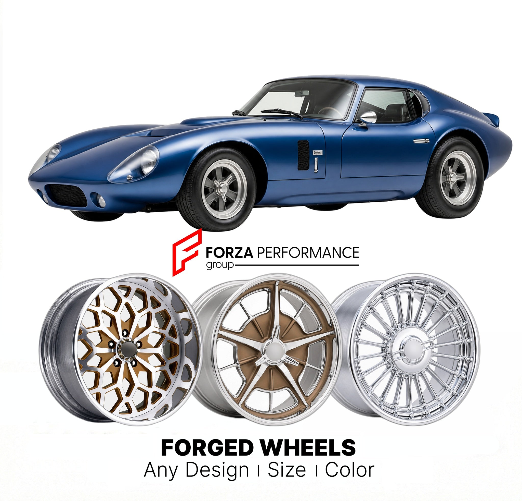 CUSTOM CLASSIC VINTAGE RESTOMOD RETRO OLD SCHOOL FORGED WHEELS RIMS for SHELBY DAYTONA COUPE 1965 - 1965