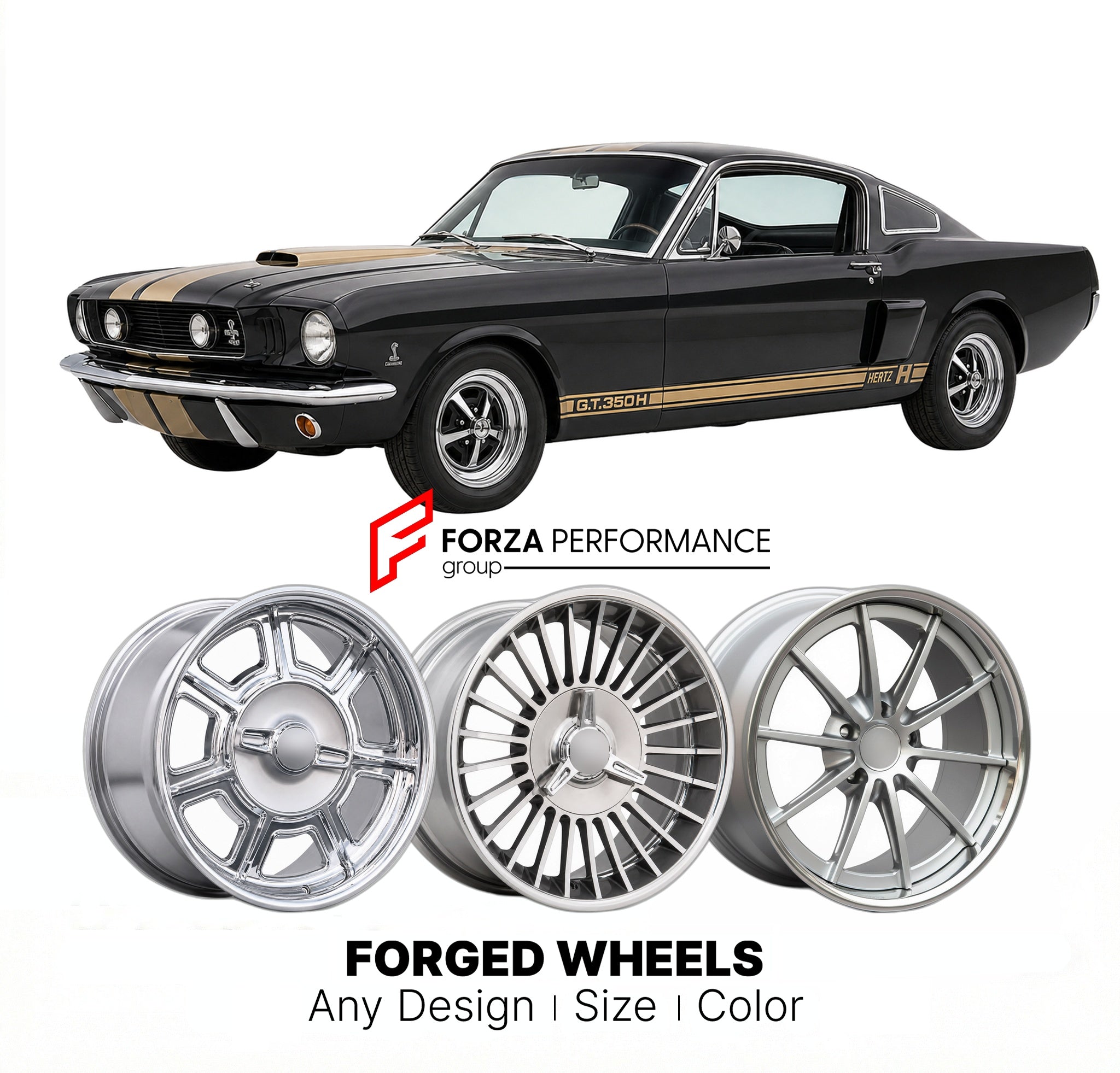 CUSTOM CLASSIC VINTAGE RESTOMOD RETRO OLD SCHOOL FORGED WHEELS RIMS for SHELBY GT350H HERTZ 1966 - 1966