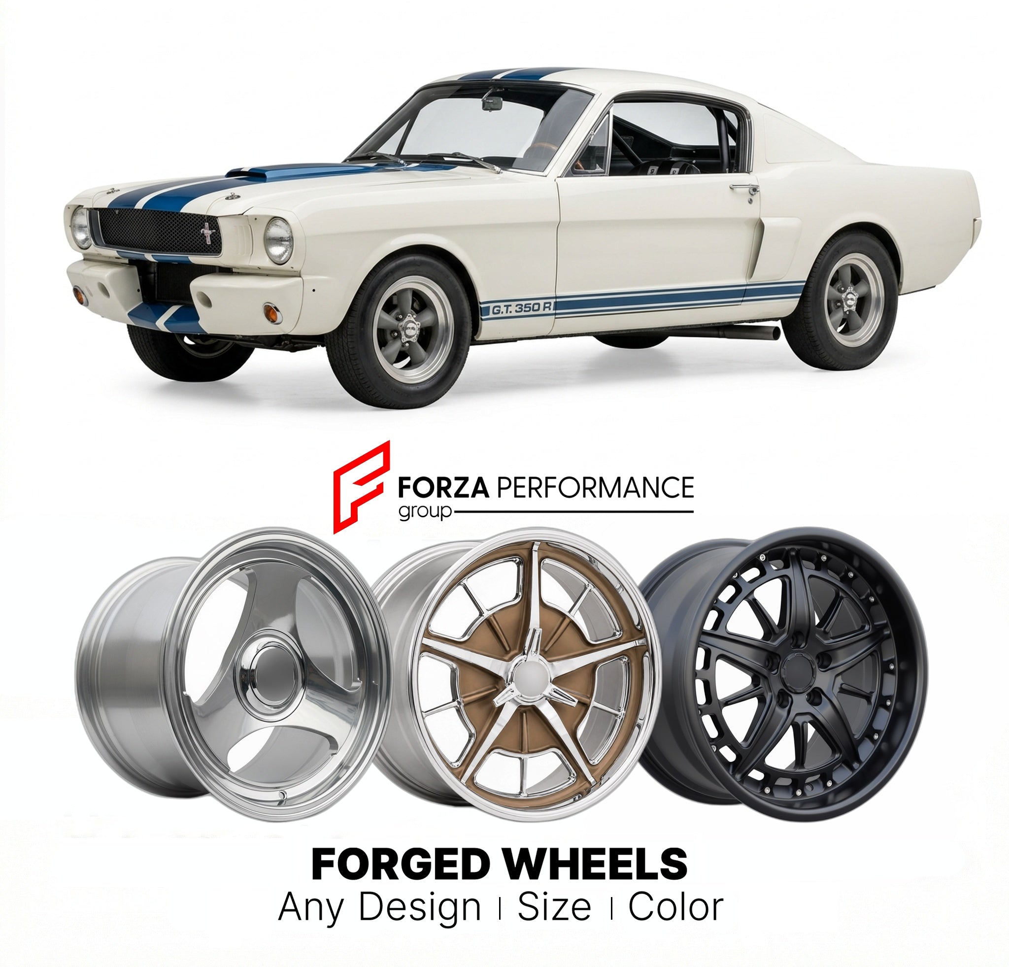 CUSTOM CLASSIC VINTAGE RESTOMOD RETRO OLD SCHOOL FORGED WHEELS RIMS for SHELBY GT350R 1965 - 1966