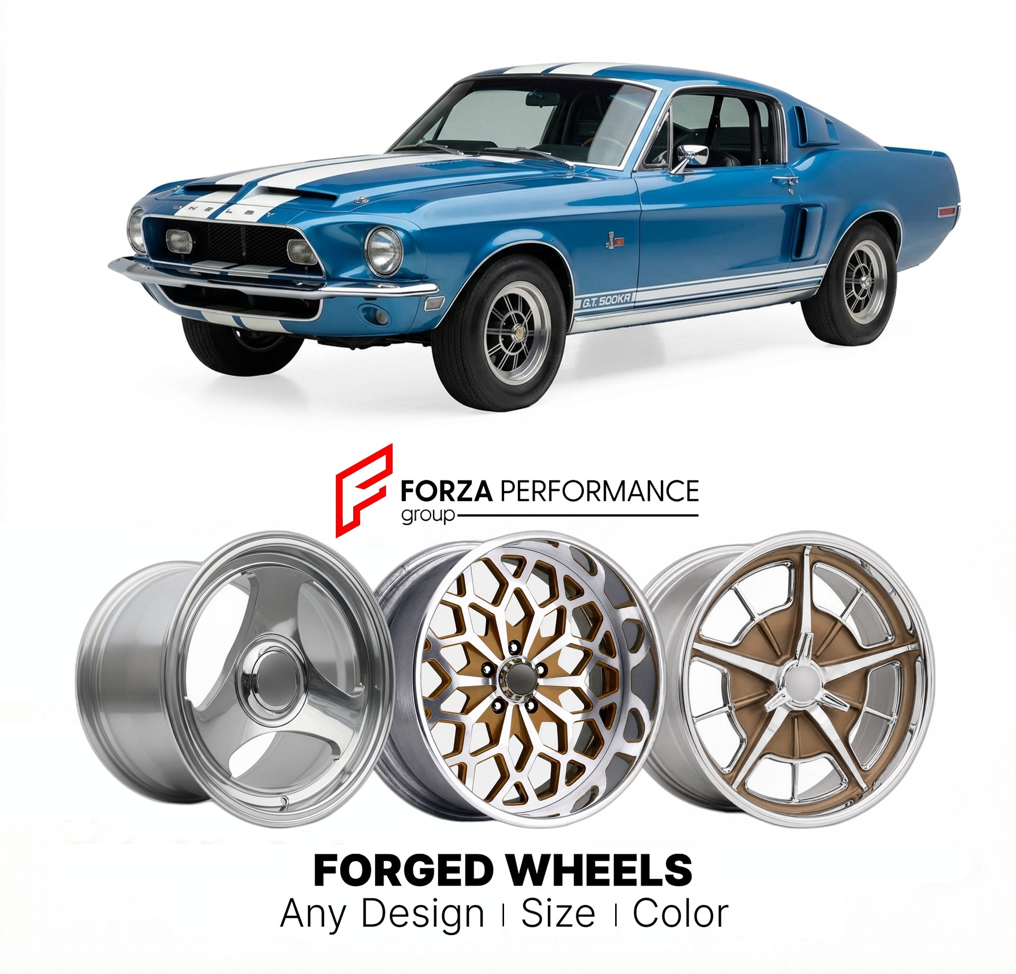 CUSTOM CLASSIC VINTAGE RESTOMOD RETRO OLD SCHOOL FORGED WHEELS RIMS for SHELBY GT500KR 1968 - 1969