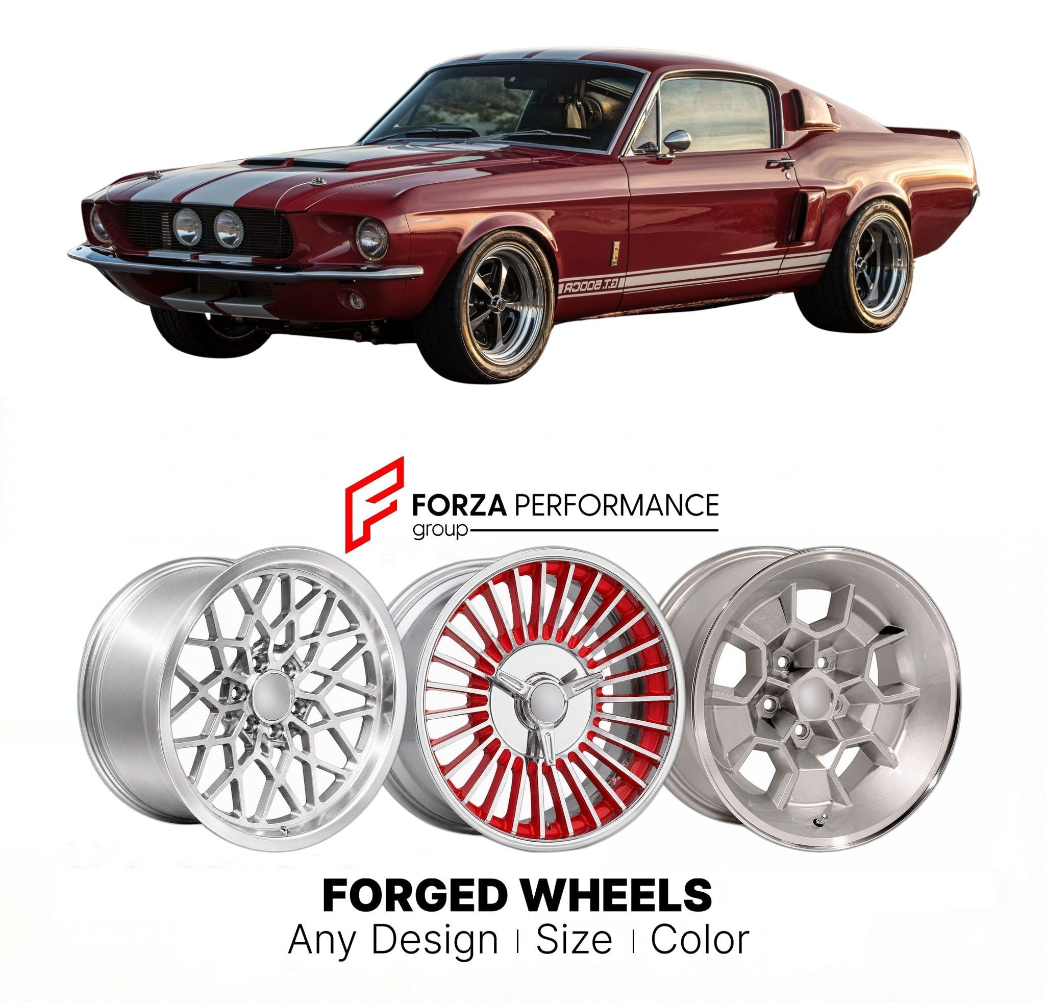 CUSTOM CLASSIC VINTAGE RESTOMOD RETRO OLD SCHOOL FORGED WHEELS RIMS for SHELBY GT500 1967 - 1968