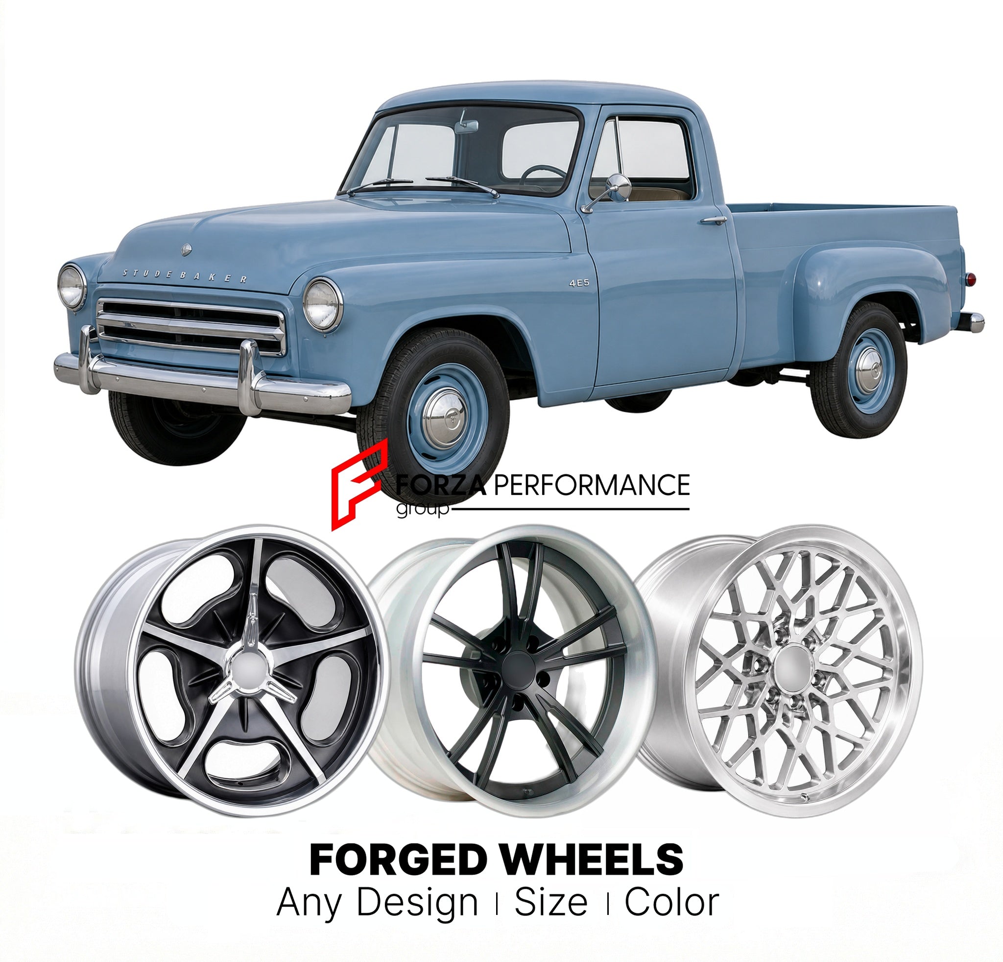 CUSTOM CLASSIC VINTAGE RESTOMOD RETRO OLD SCHOOL FORGED WHEELS RIMS for STUDEBAKER 4E5 1959