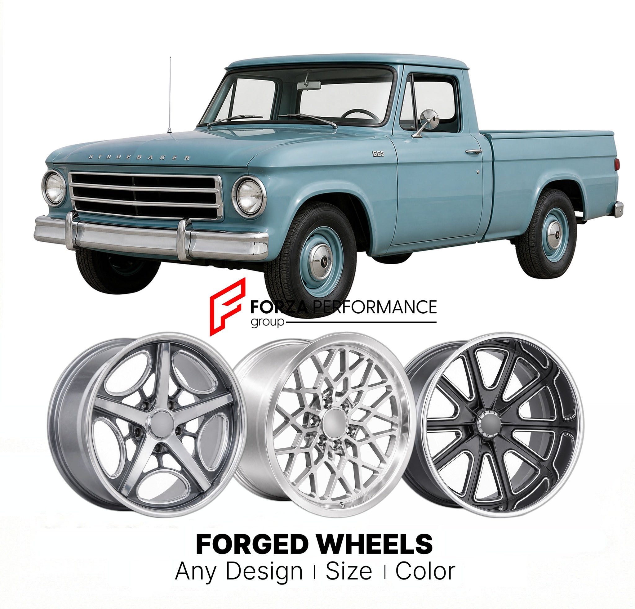 CUSTOM CLASSIC VINTAGE RESTOMOD RETRO OLD SCHOOL FORGED WHEELS RIMS for STUDEBAKER 5E5 1960 - 1964