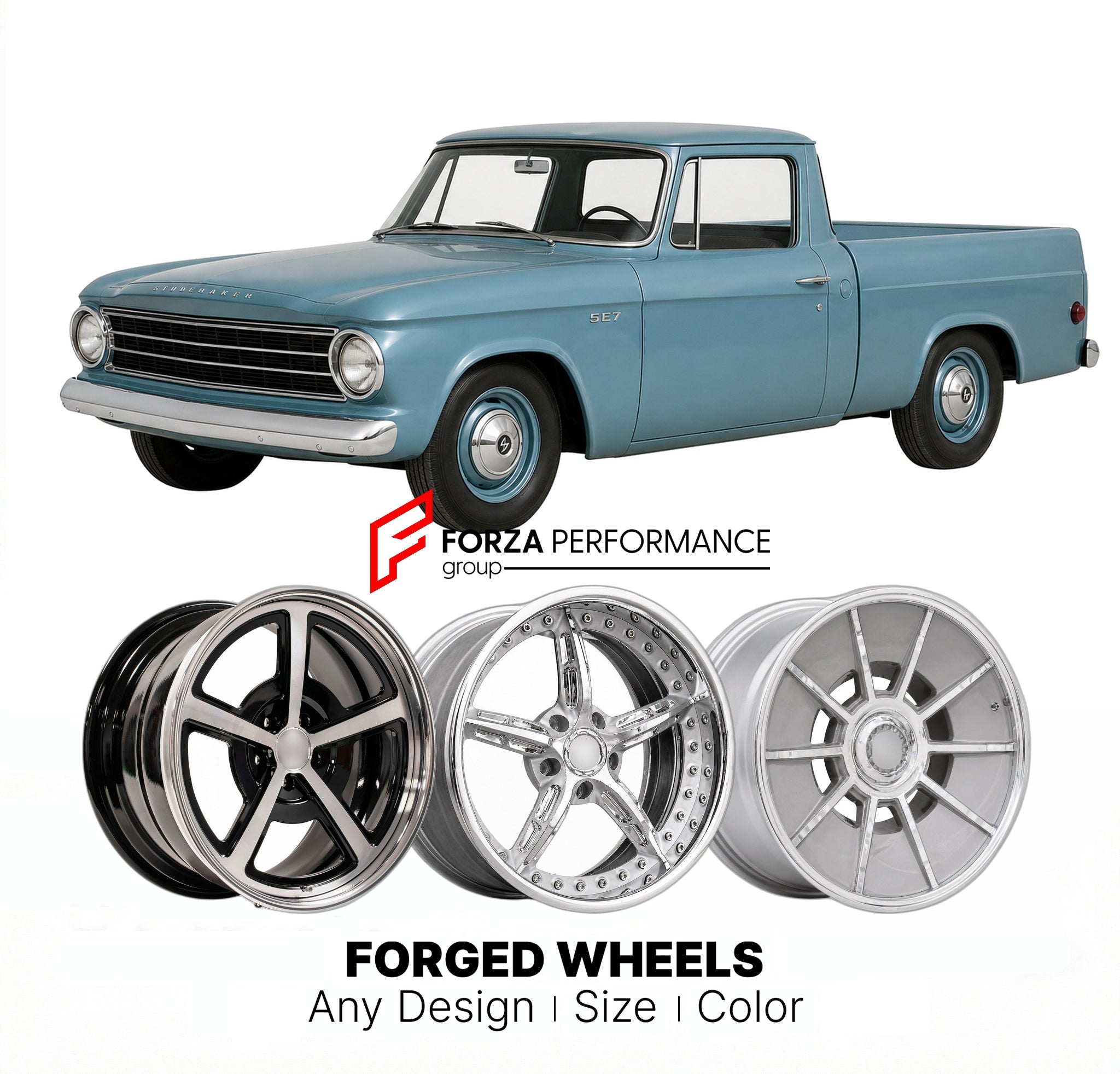 CUSTOM CLASSIC VINTAGE RESTOMOD RETRO OLD SCHOOL FORGED WHEELS RIMS for STUDEBAKER 5E7 1960 - 1964
