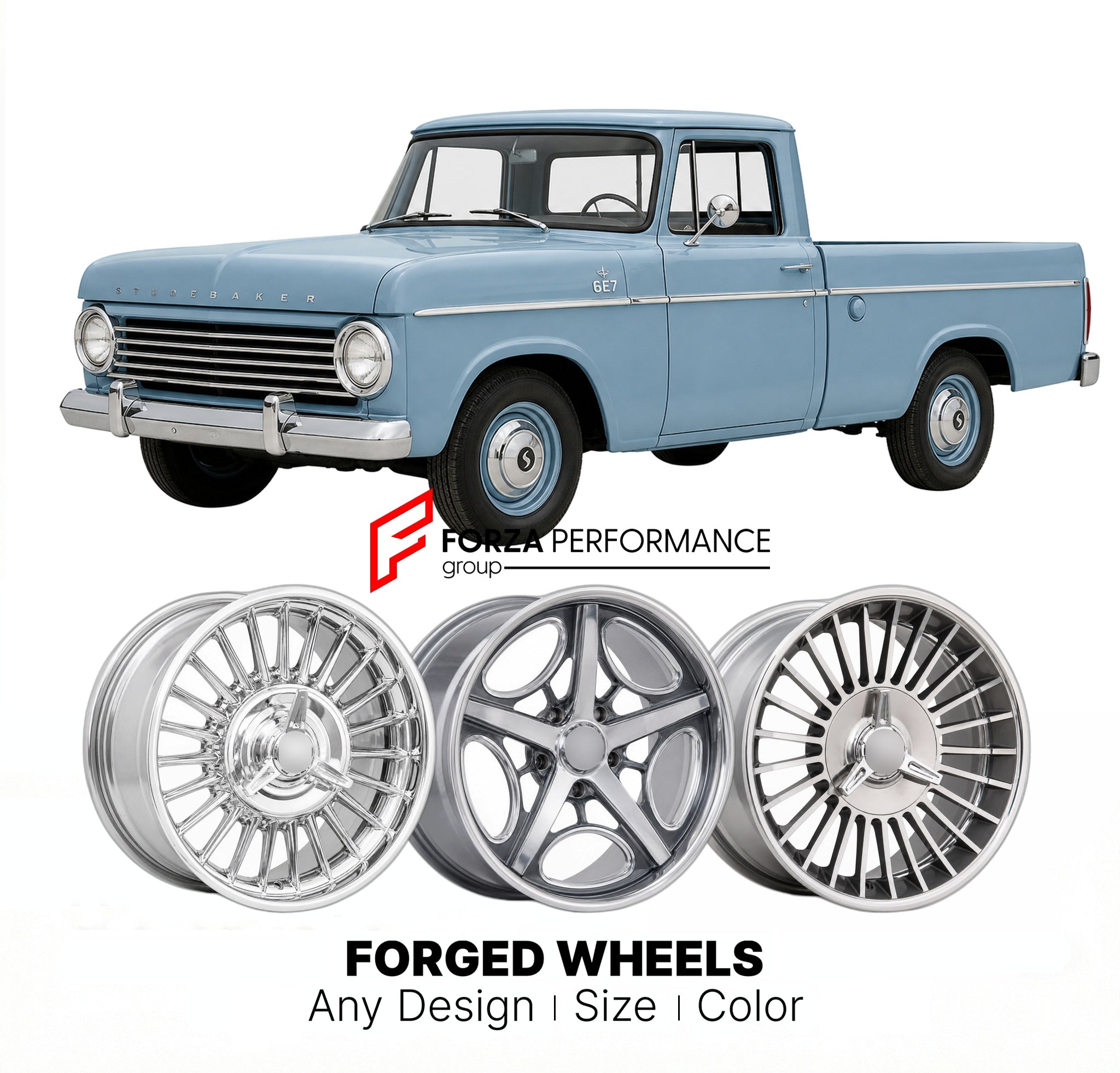 CUSTOM CLASSIC VINTAGE RESTOMOD RETRO OLD SCHOOL FORGED WHEELS RIMS for STUDEBAKER 6E7 1960 - 1964
