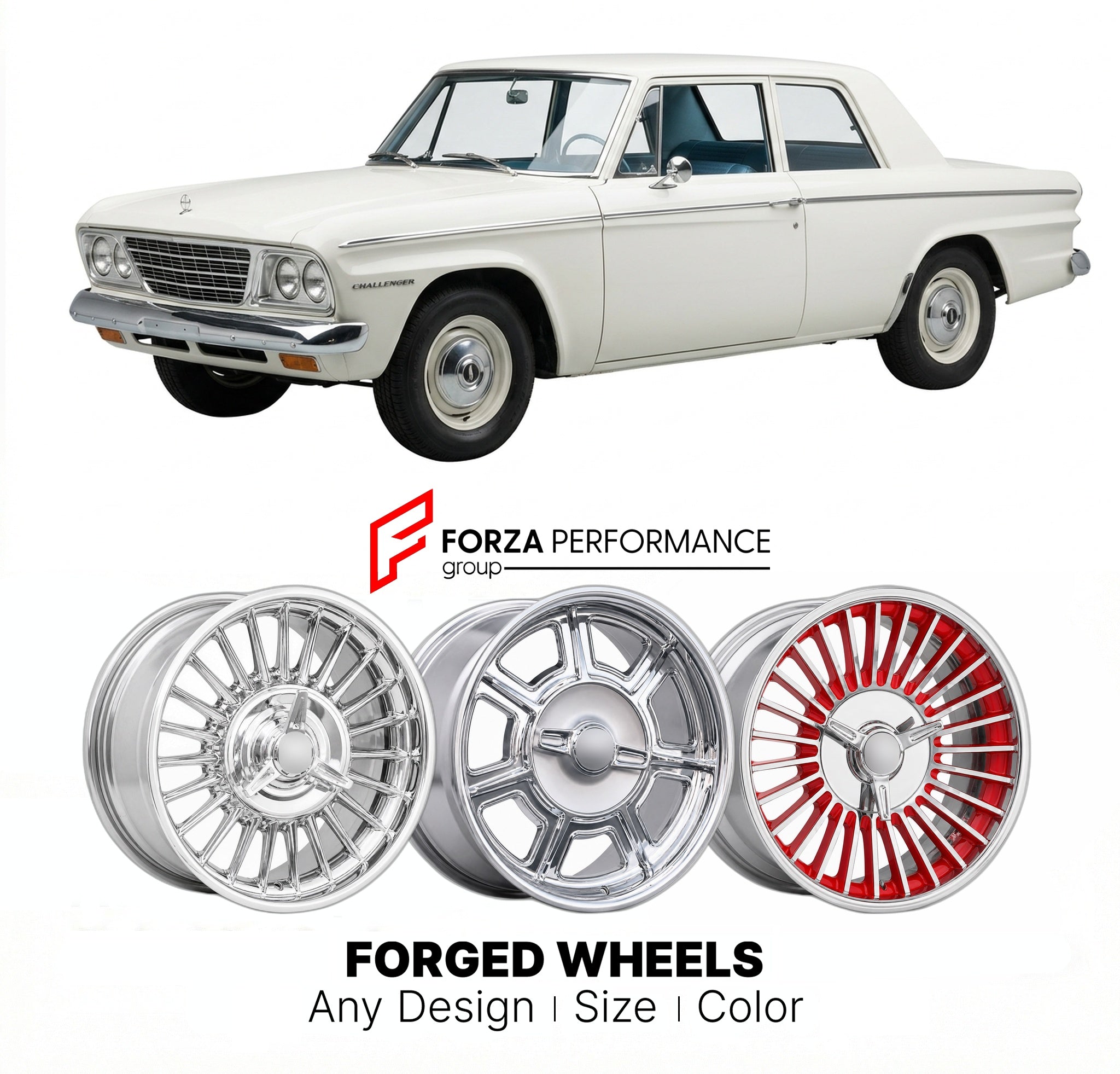 CUSTOM CLASSIC VINTAGE RESTOMOD RETRO OLD SCHOOL FORGED WHEELS RIMS for STUDEBAKER CHALLENGER 1959 - 1964