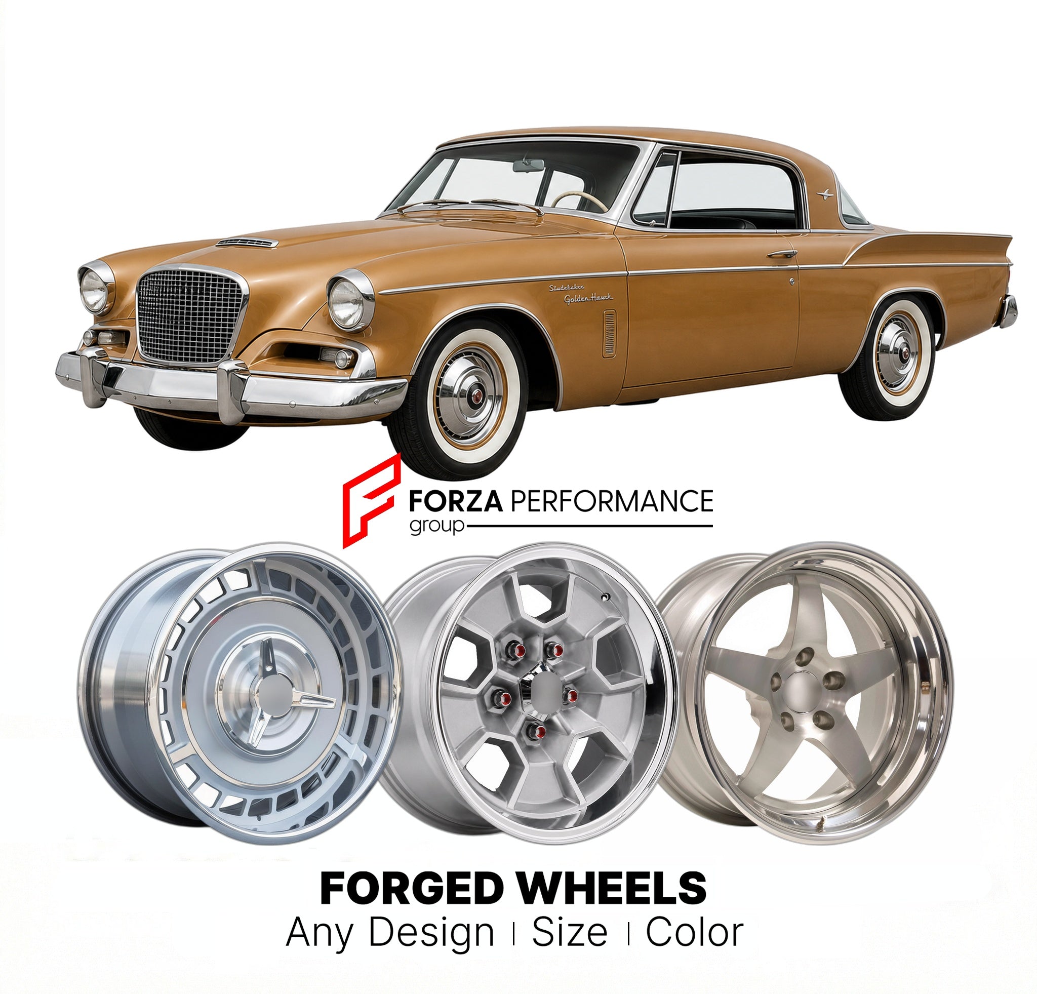 CUSTOM CLASSIC VINTAGE RESTOMOD RETRO OLD SCHOOL FORGED WHEELS RIMS for STUDEBAKER GOLDEN HAWK 1958 - 1958