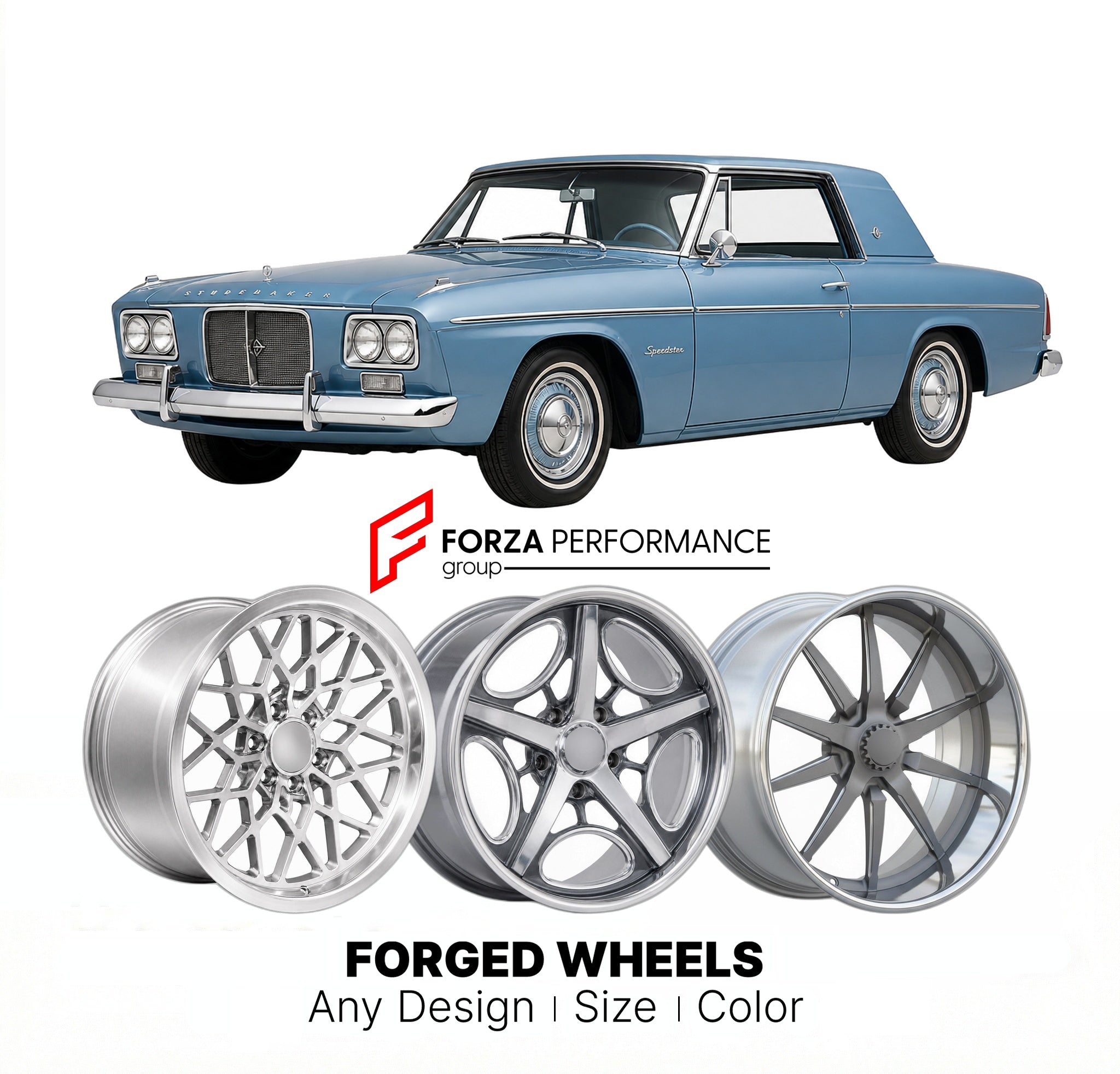 CUSTOM CLASSIC VINTAGE RESTOMOD RETRO OLD SCHOOL FORGED WHEELS RIMS for STUDEBAKER SPEEDSTER 1962 - 1962