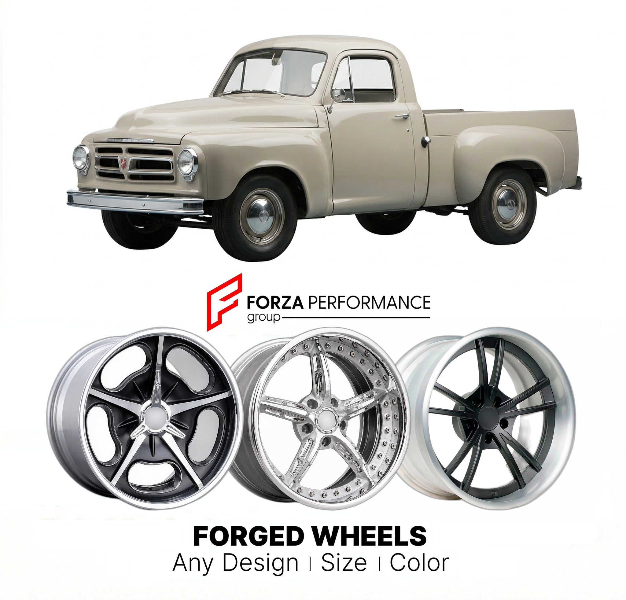 CUSTOM CLASSIC VINTAGE RESTOMOD RETRO OLD SCHOOL FORGED WHEELS RIMS for STUDEBAKER TRANSTAR 1959 - 1964
