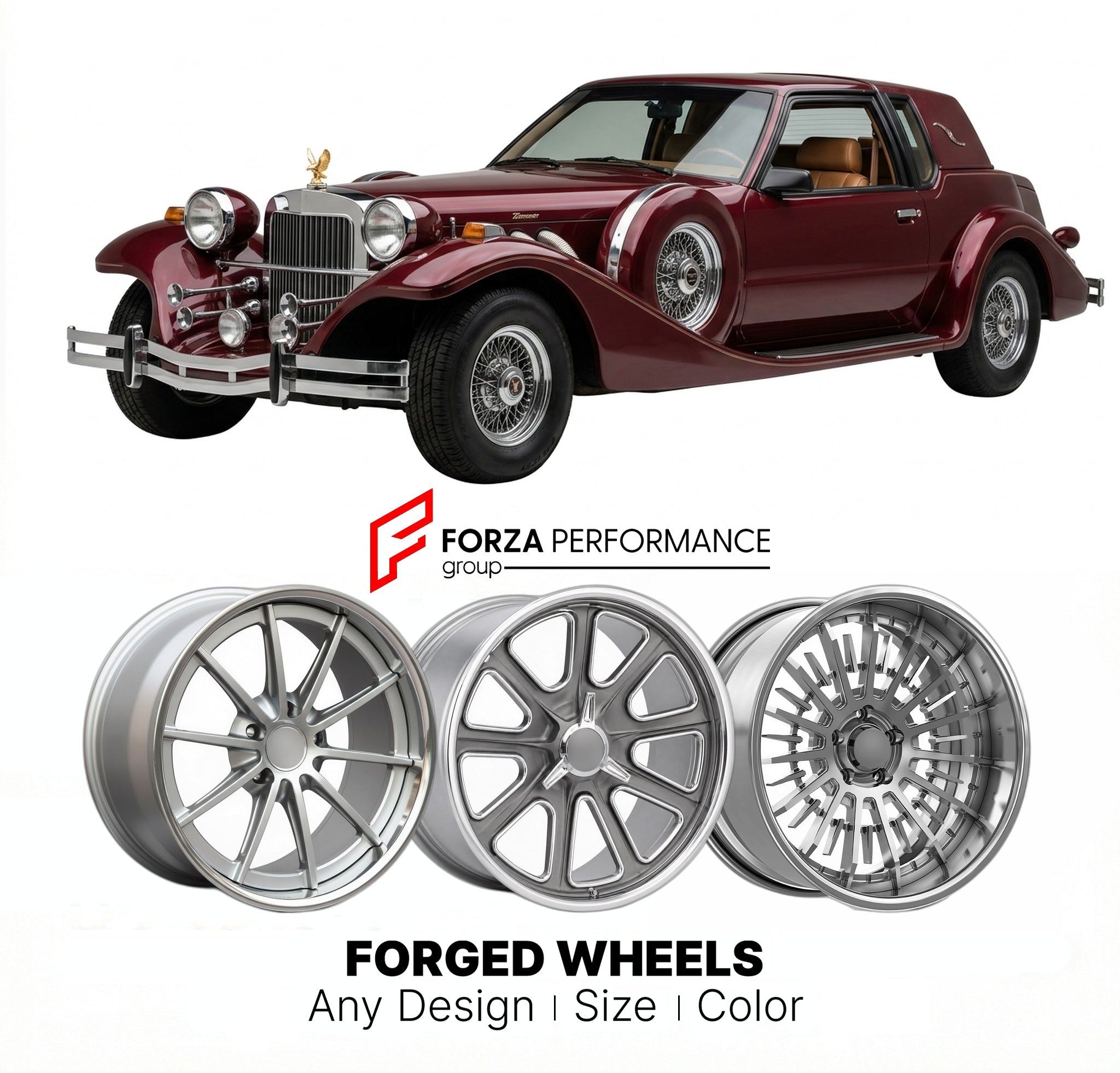 CUSTOM CLASSIC VINTAGE RESTOMOD RETRO OLD SCHOOL FORGED WHEELS RIMS for ZIMMER GOLDEN SPIRIT 1978 - 1989