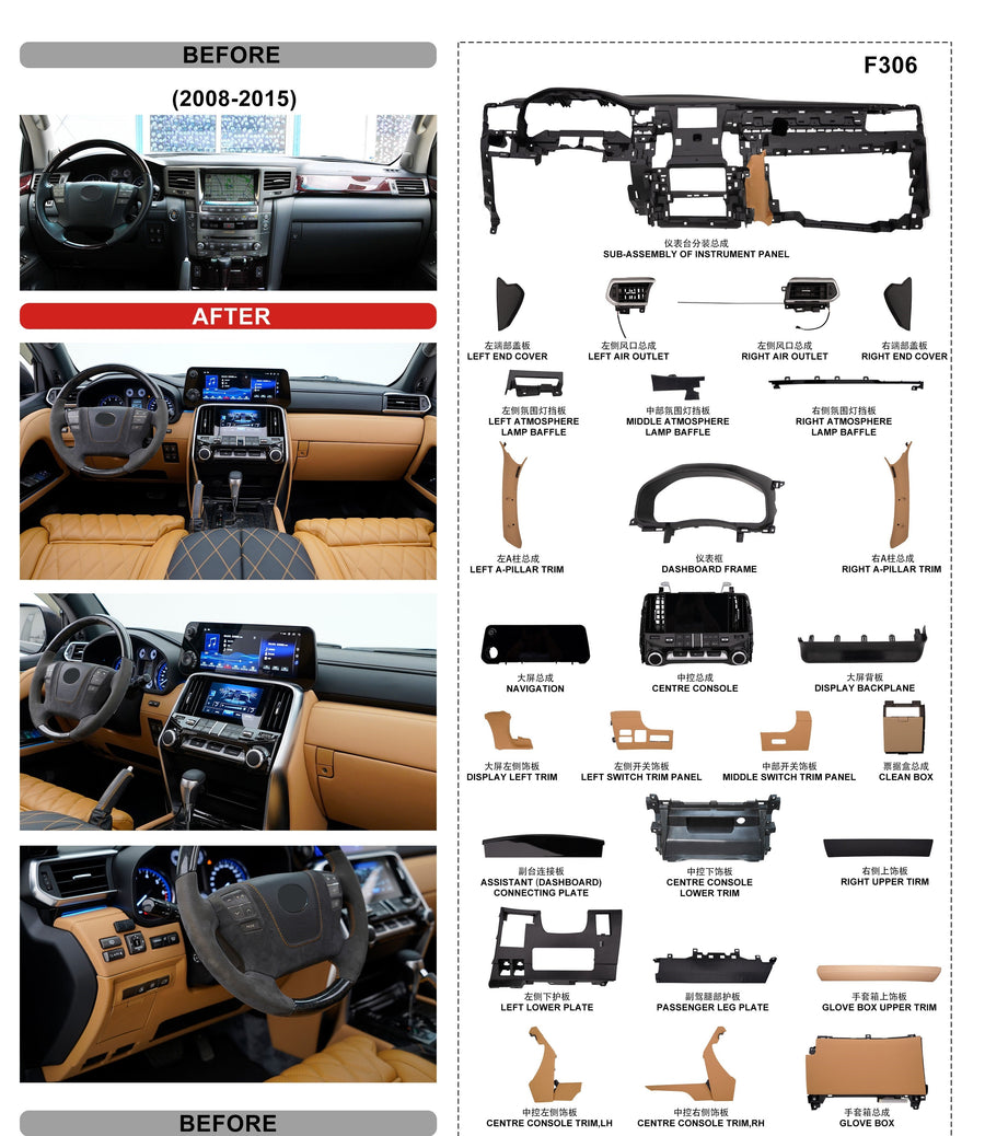 Buy Now INTERIOR UPGRADE KIT FOR LEXUS LX570 2008-2015 UPGRADE TO LX600 INTERIOR and upgrade car parts from SIR Tuning at the Best Price. Headlights, Tail lights, Bodykits, Navigations, body kit and more - Fast & Free Shipping within Europe, US & Worldwide.