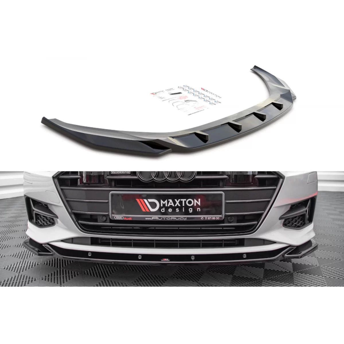 Maxton Design version 1 spoiler suitable for standard front bumper of Audi A7 C8 after 2018, black lacquer – product image 1