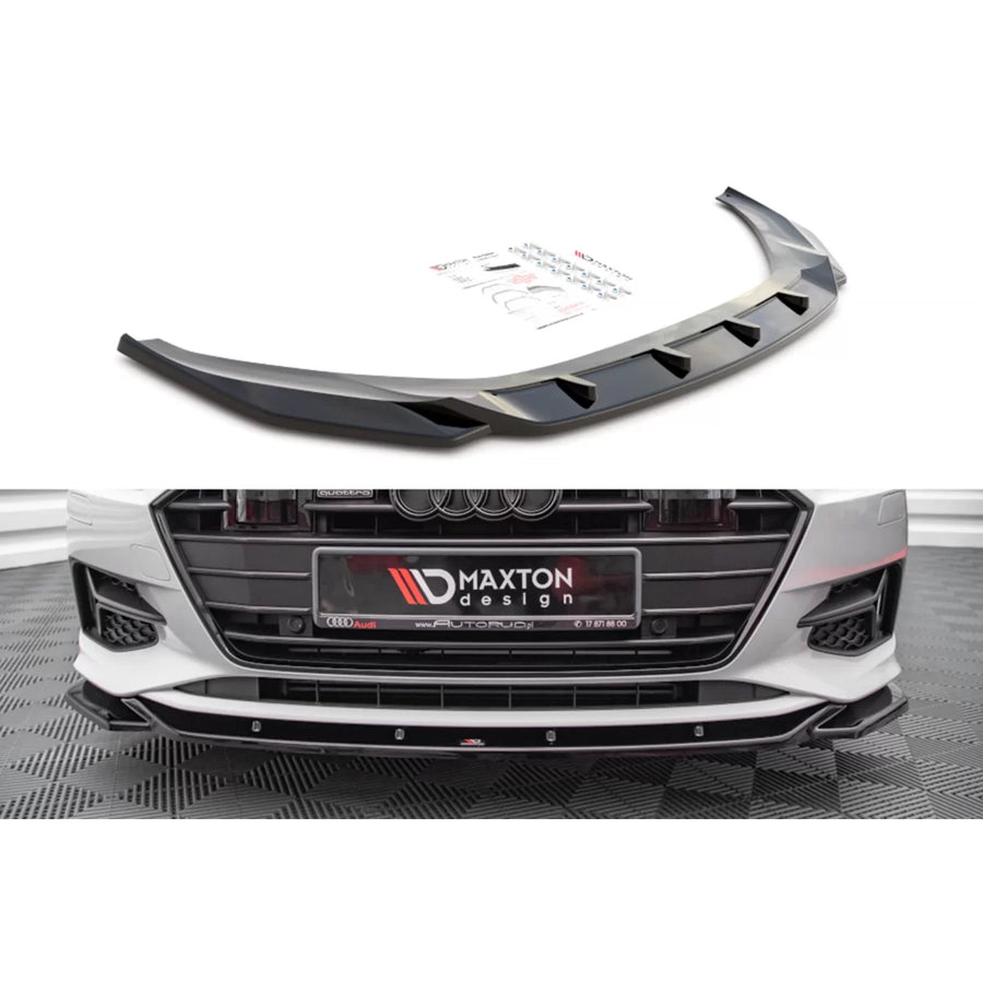 Maxton Design version 1 spoiler suitable for standard front bumper of Audi A7 C8 after 2018, black lacquer – product image 1