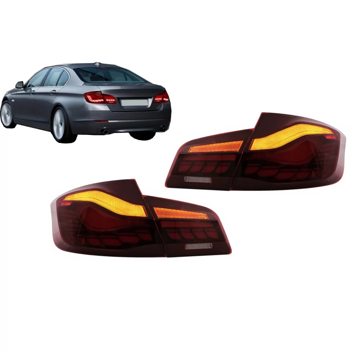 OLED Taillights suitable for BMW 5 Series F10 (2011-2017) Red Clear with Dynamic Sequential Turning Light – product image 1