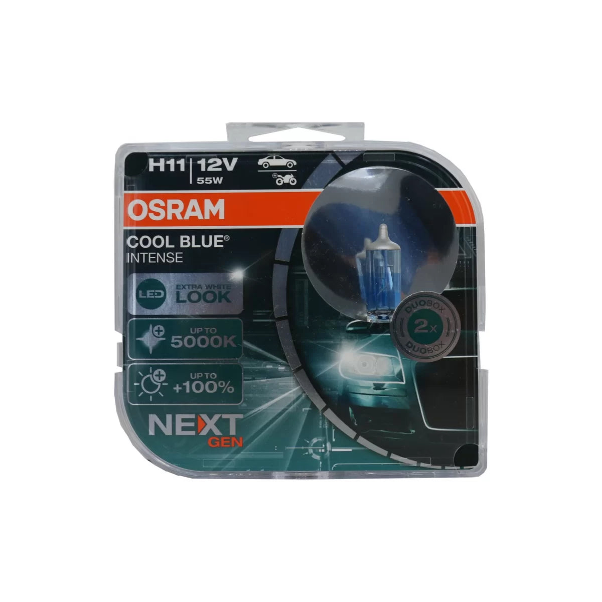 OSRAM COOL BLUE INTENSE NEXT GEN H11 Auto-Moto Halogen Headlamp 64211CBN-HCB 12V Hard cover box (2 Units) – product image 1