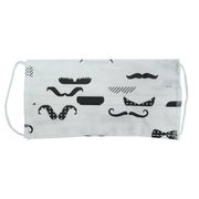 Package of 5 white with mustaches Reusable Masks with Folds 100% Cotton 2 Layers Unisex Washable 5 Filters PPS 330 Microns – 