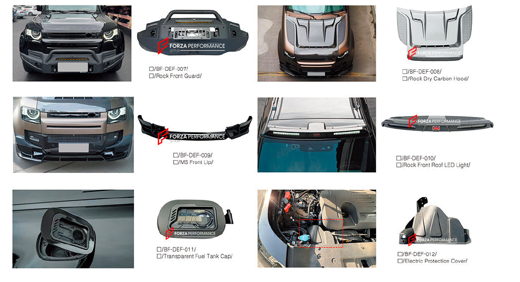 PARTS for LAND ROVER DEFENDER L663 2019+ FRONT BUMPER GUARD FRONT LIP FUEL TANK CAP HOOD ROOF LED DRL BAR ELECTRIC PROTECTION COVER