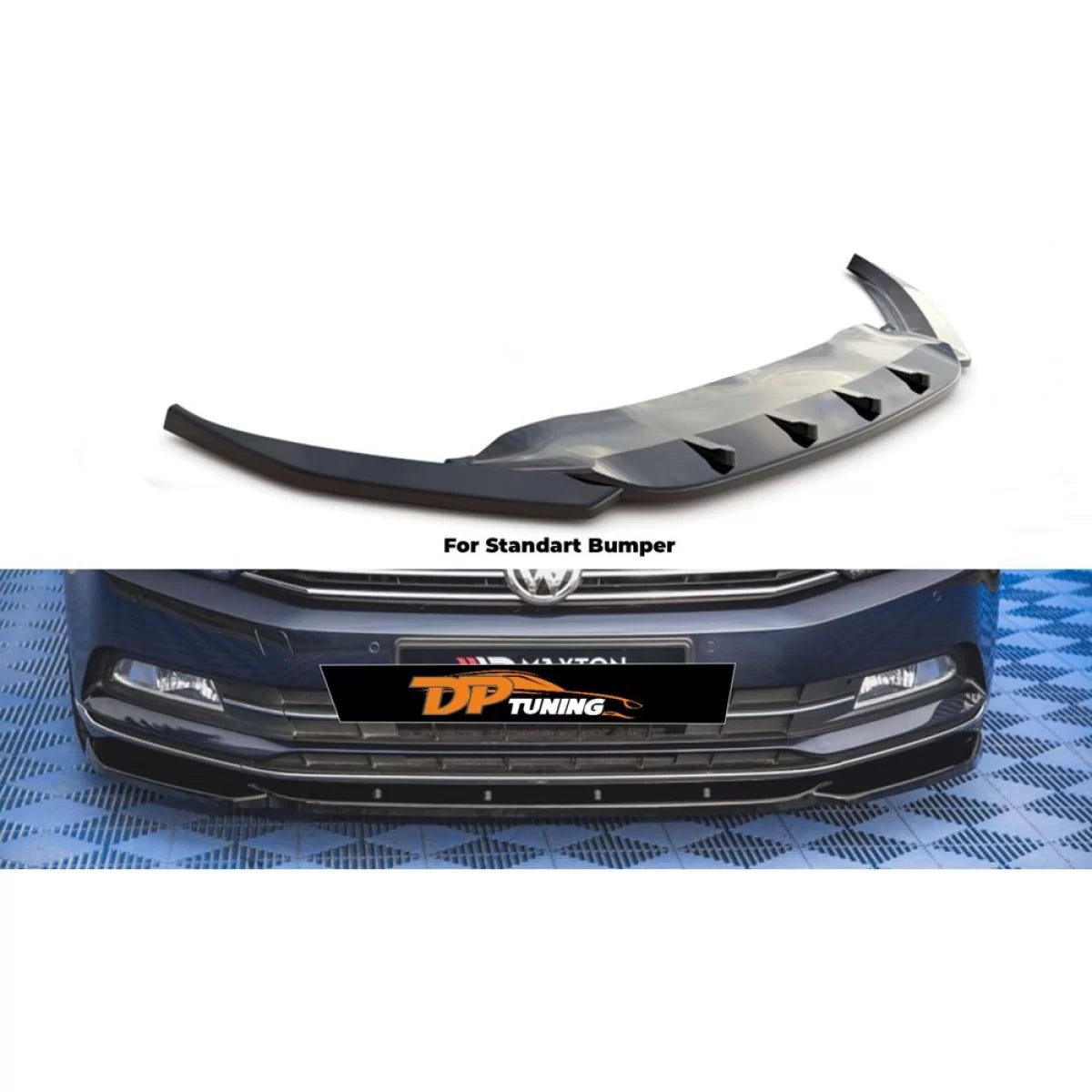 For Passat B8 Max V1 Front Lip Piano Black Vacuum Plastic / 2015 - 2019 – product image 1