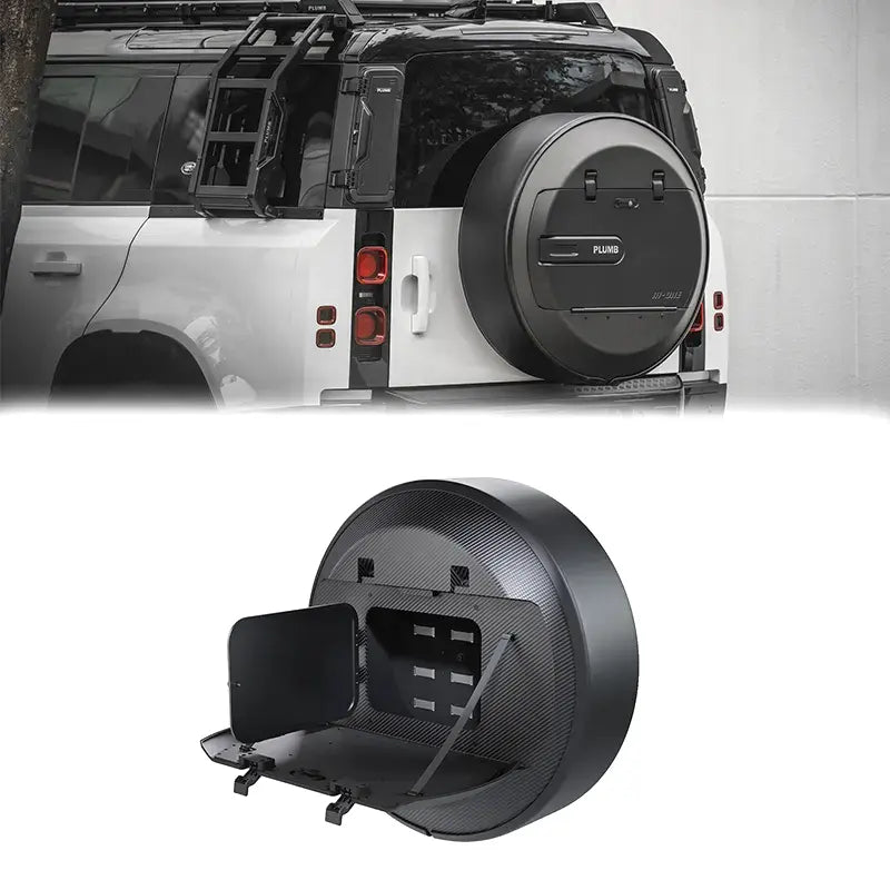 Buy Now PLUMB DRY CARBON SPARE TIRE STORAGE for LAND ROVER DEFENDER 90 110 130 L663 2019+ and upgrade car parts from SIR Tuning at the Best Price. Headlights, Tail lights, Bodykits, Navigations, Carbon body kit and more - Fast & Free Shipping within Europe, US & Worldwide.
