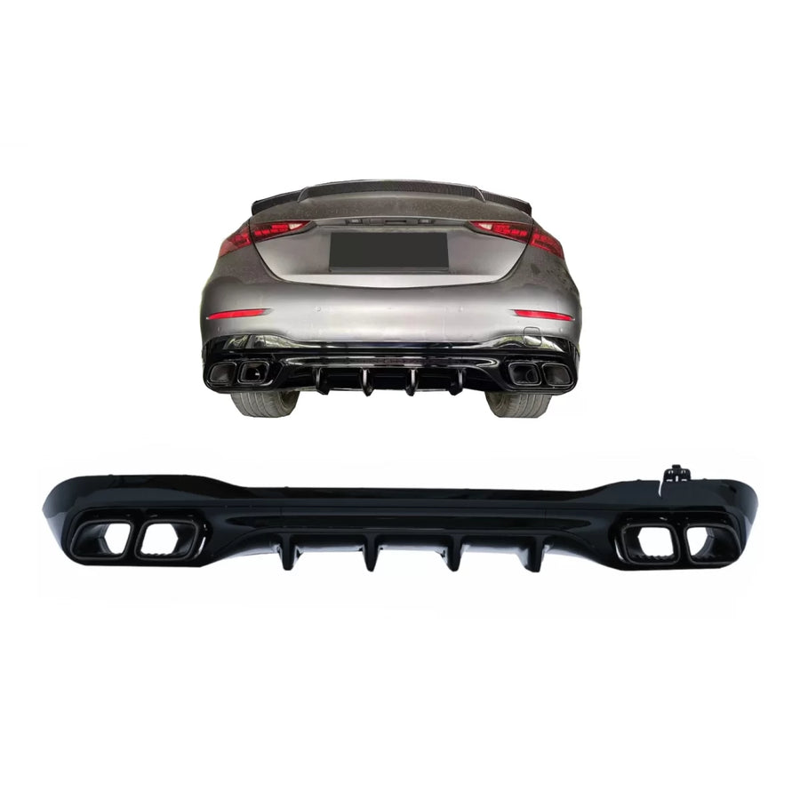 Rear Bumper Diffuser with Black Exhaust Muffler Tips suitable for Mercedes C Class W206 S206 Sport Line (2021-Up) C63 Design 