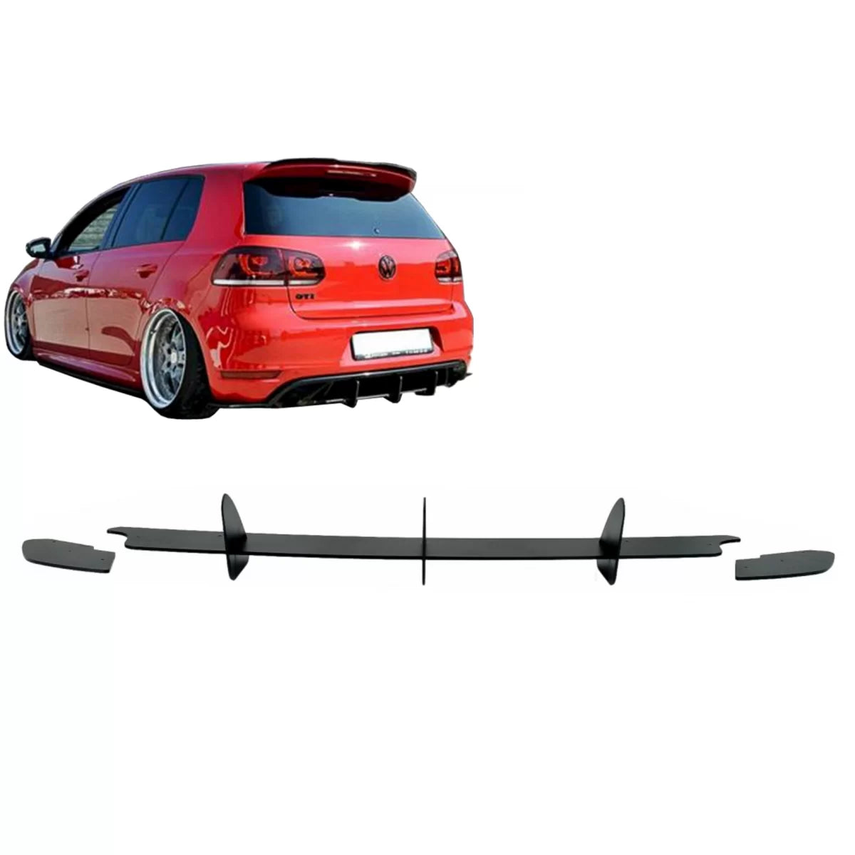Rear Bumper Extension for Diffuser and Rear Side Splitters suitable for VW Golf VI 6 GTI (2008-2013) Black – product image 1