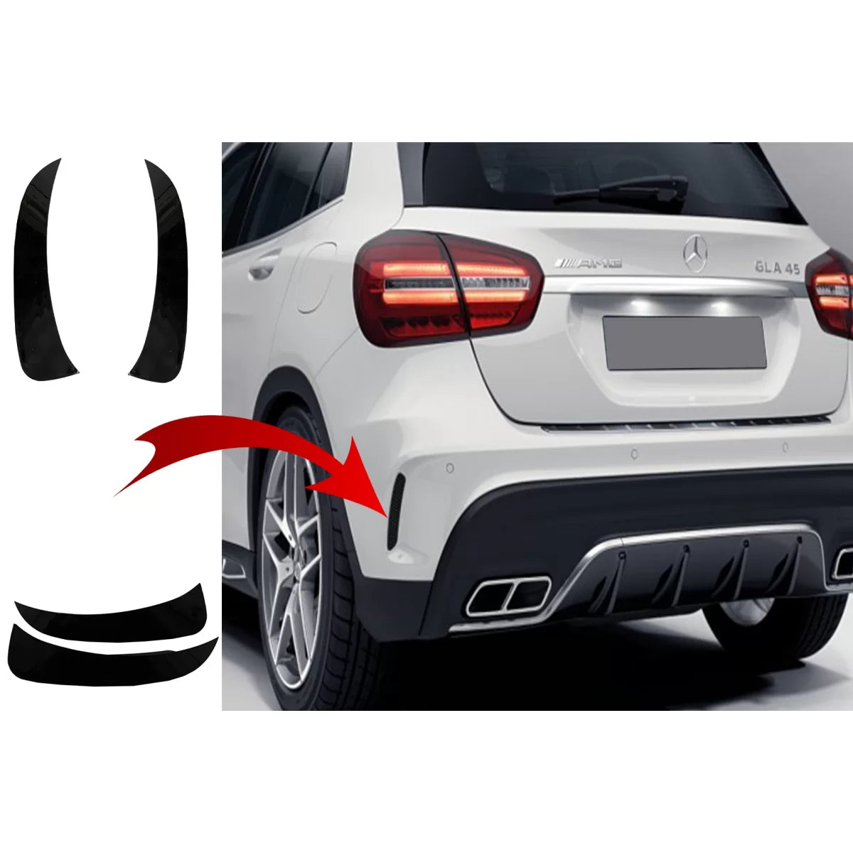 Rear Bumper Flaps Side Fins Flics suitable for Mercedes GLA X156 GLA250 GLA45 (2014-up) Black Edition – product image 1