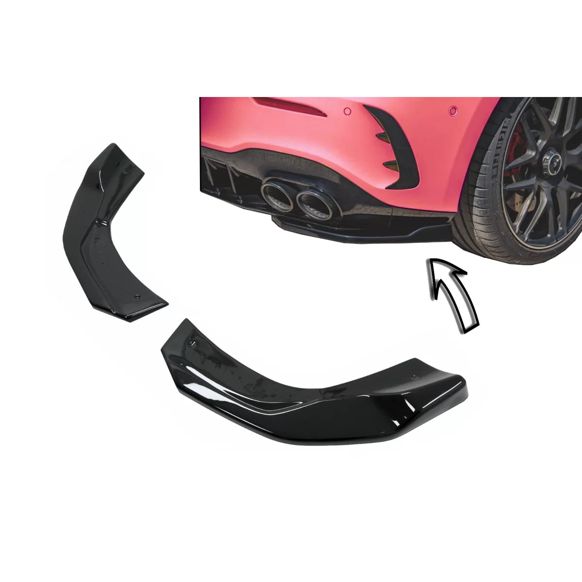 Rear Bumper Side Splitters Fins suitable for Mercedes A-Class W177 A35 A45 Hatchback (2018-up) Piano Black – product image 1